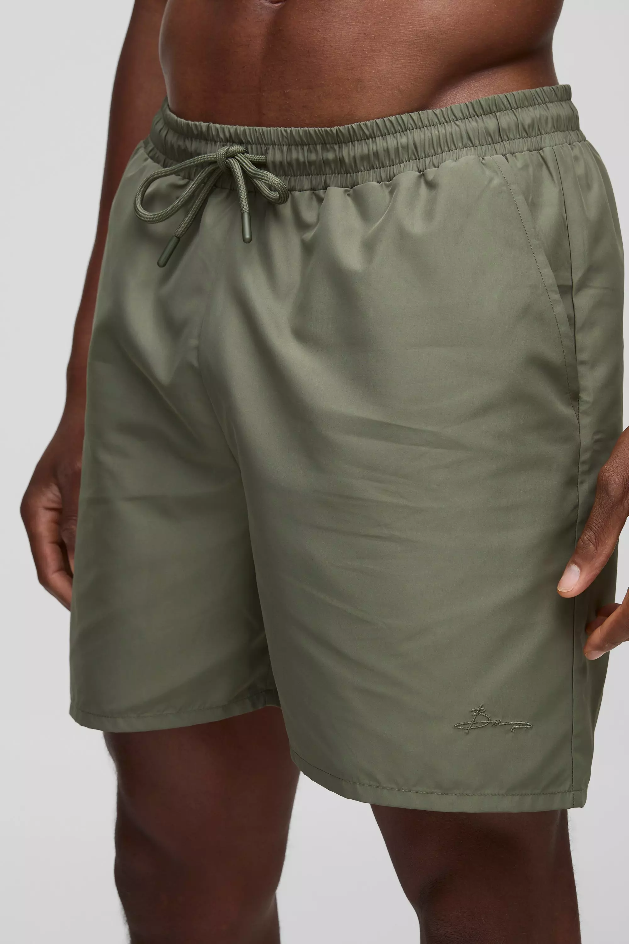 Branded Mid Length Swim Short in Khaki alternative image