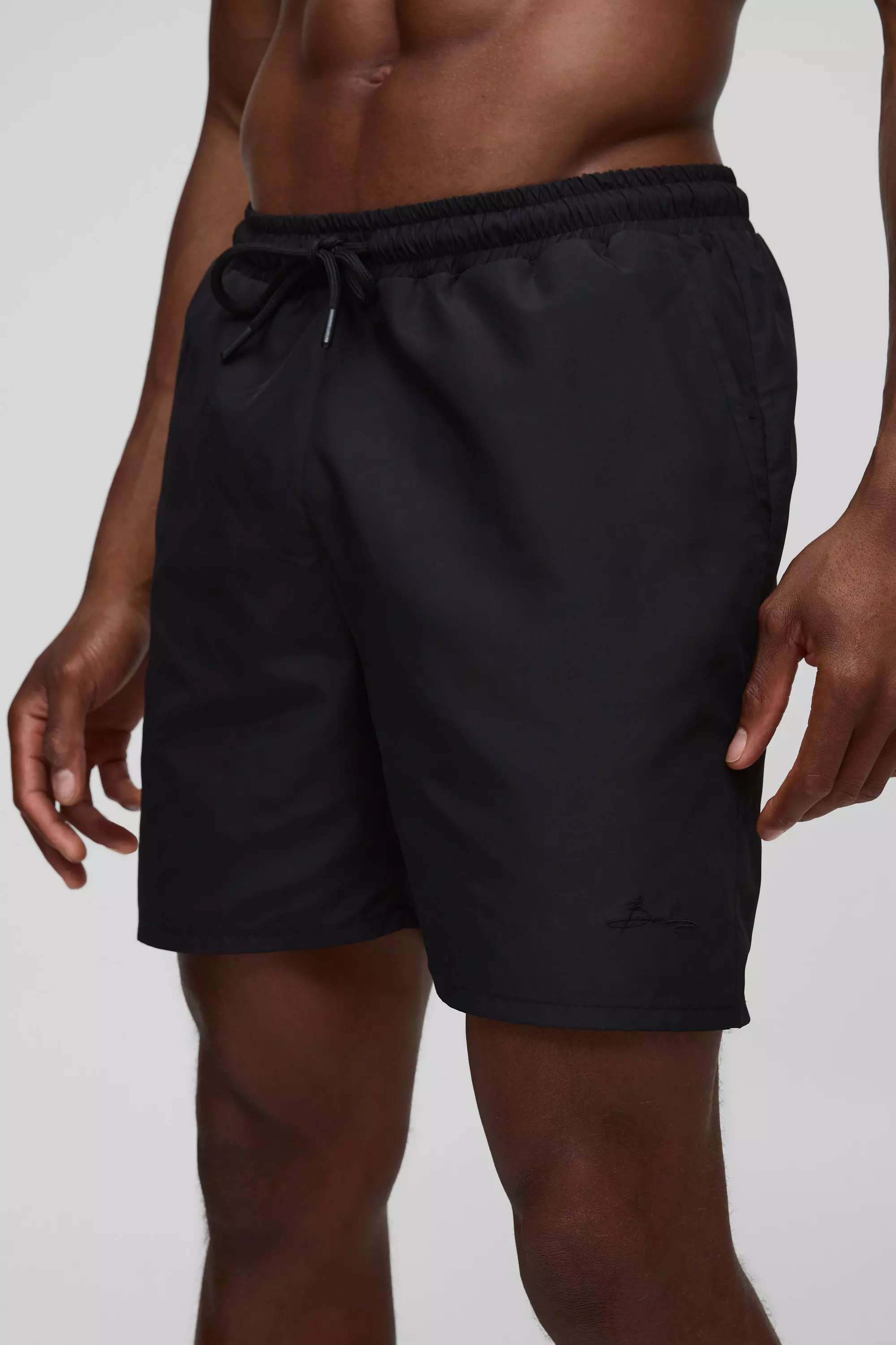 Branded Mid Length Swim Short in Black alternative image