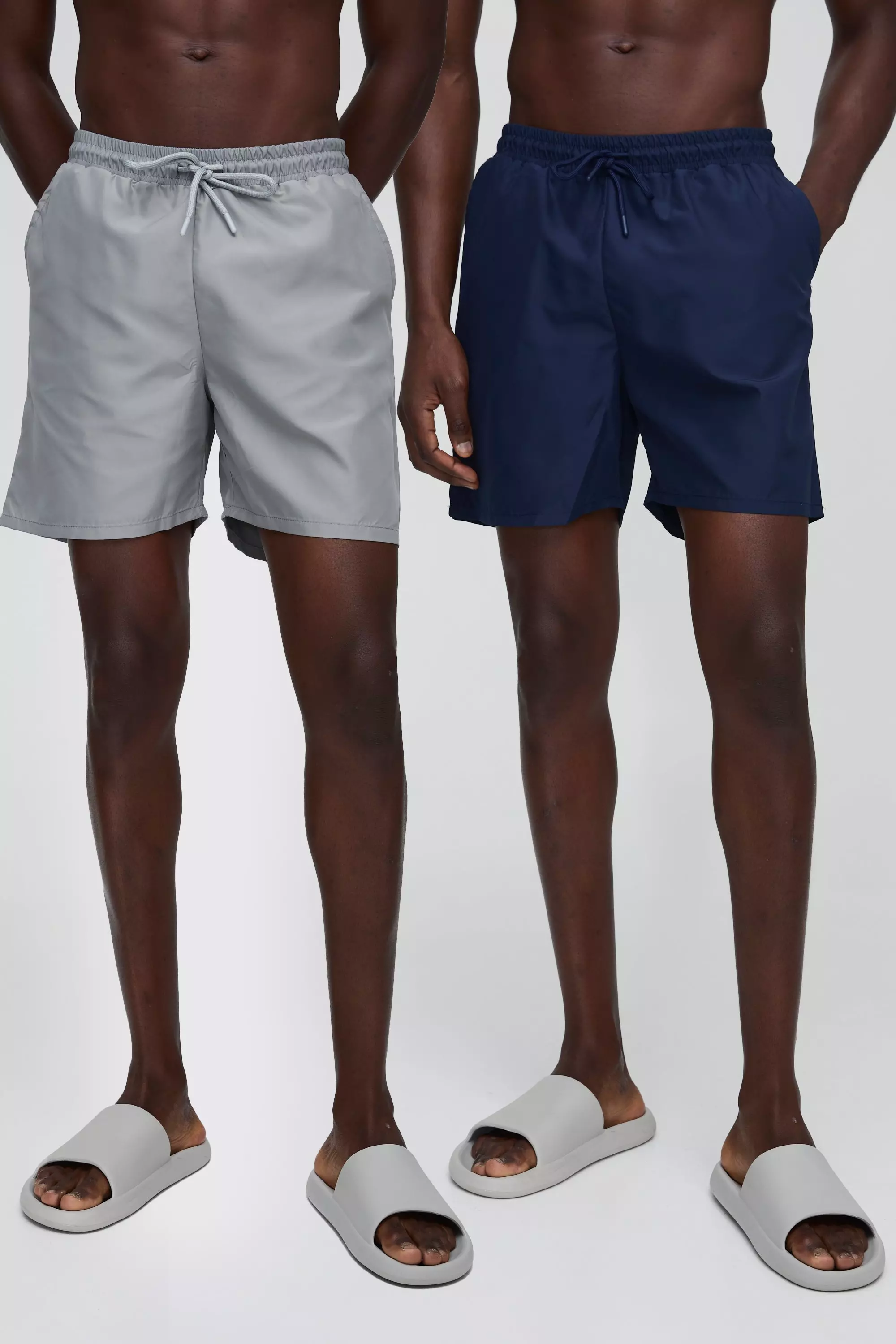 Multi 2 Pack Mid Length Swim Shorts in Navy and Grey alternative image