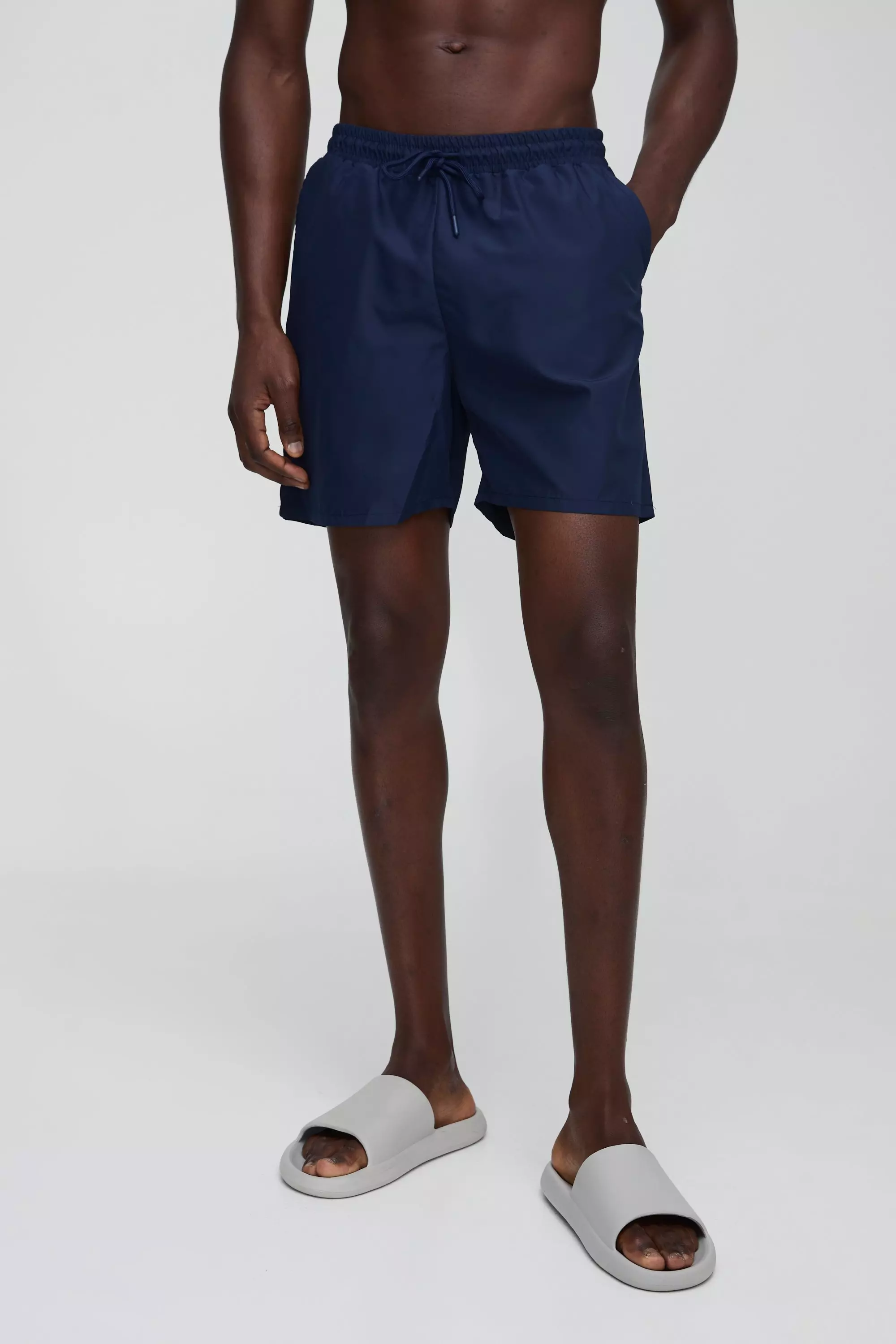 Multi 2 Pack Mid Length Swim Shorts in Navy and Grey alternative image