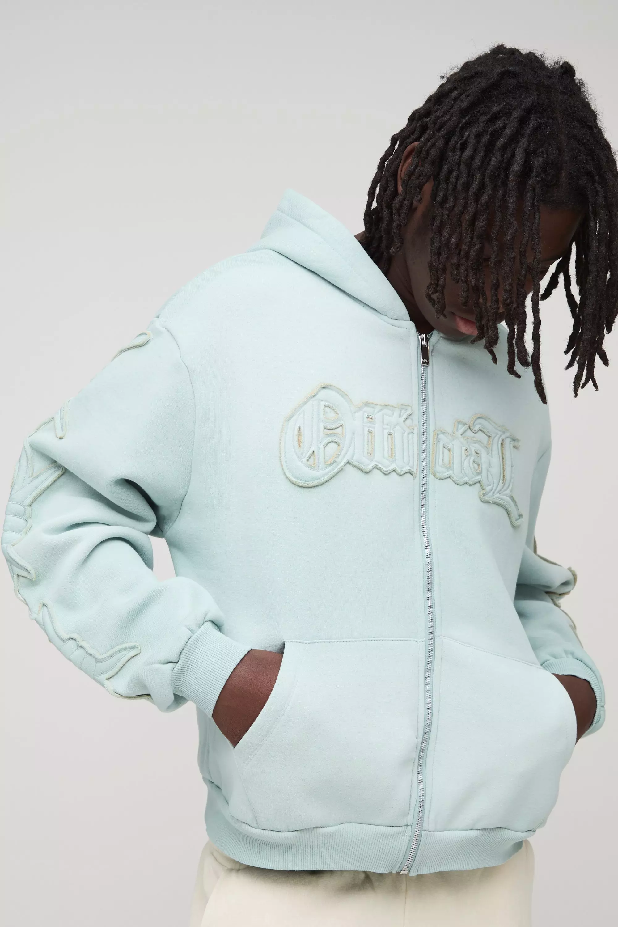 Sweat à capuche oversize zippé à bords bruts, Grey autre image