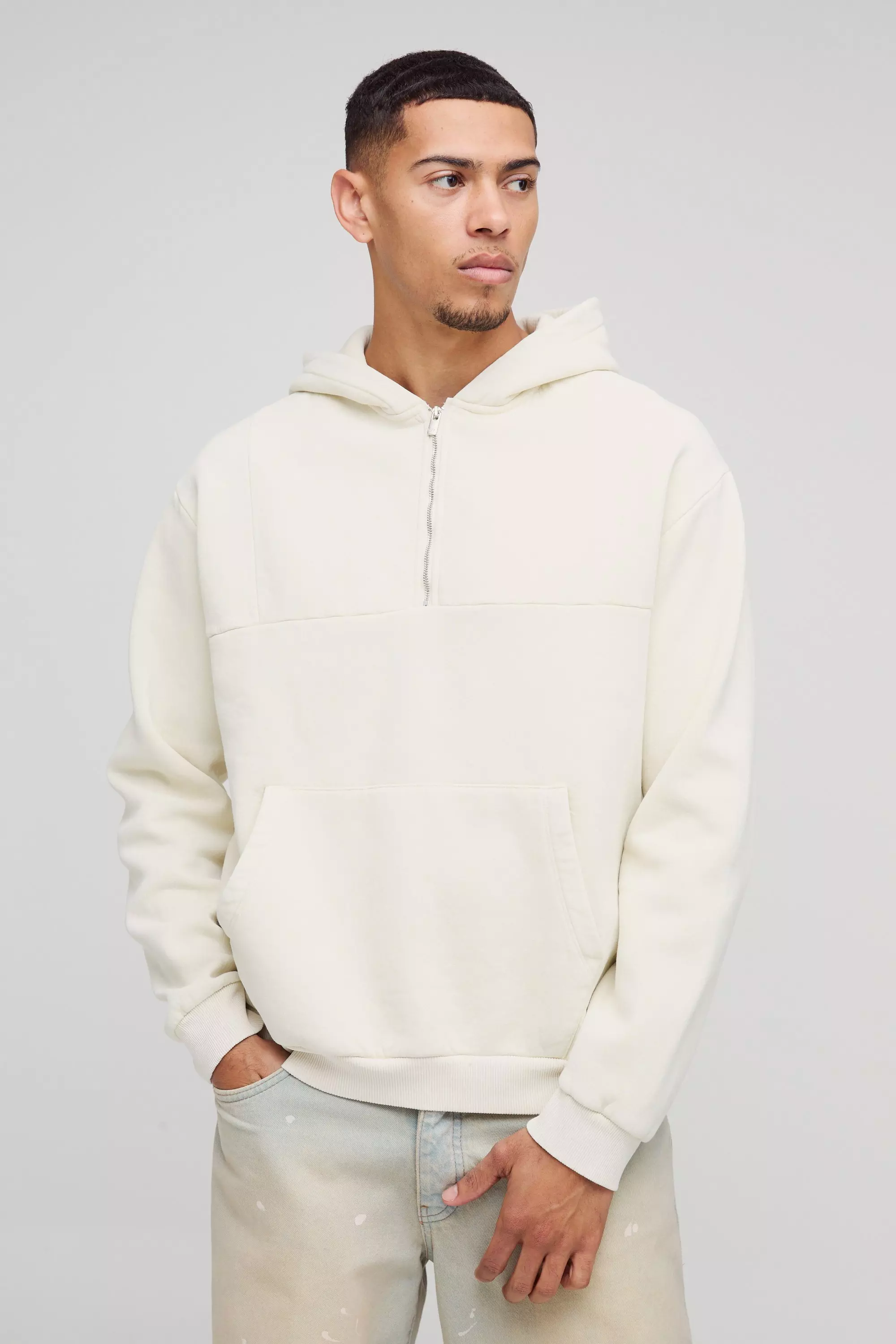 Stone Oversized Gebleekte Boxy Hoodie Met Korte Rits alternatieve afbeelding