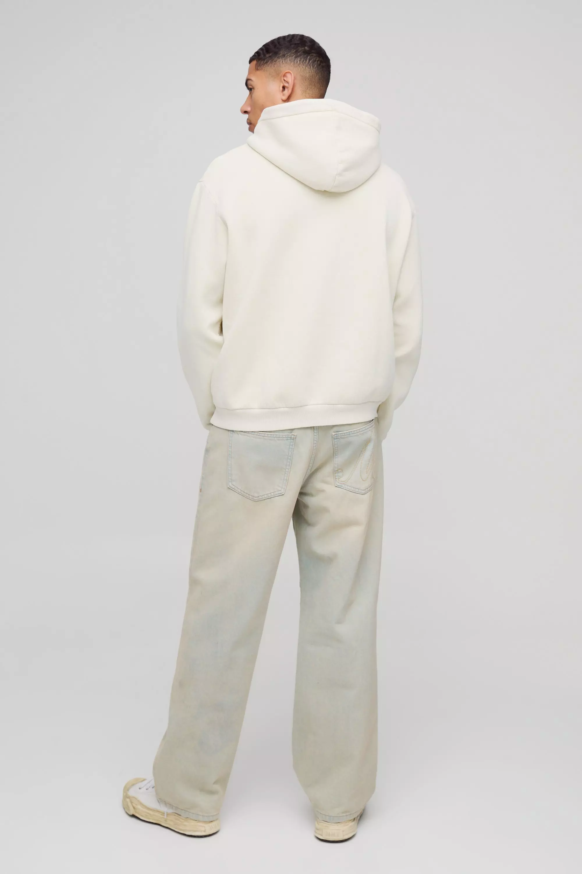 Stone Oversized Boxy Quarter Zip Washed Hoodie  alternative image