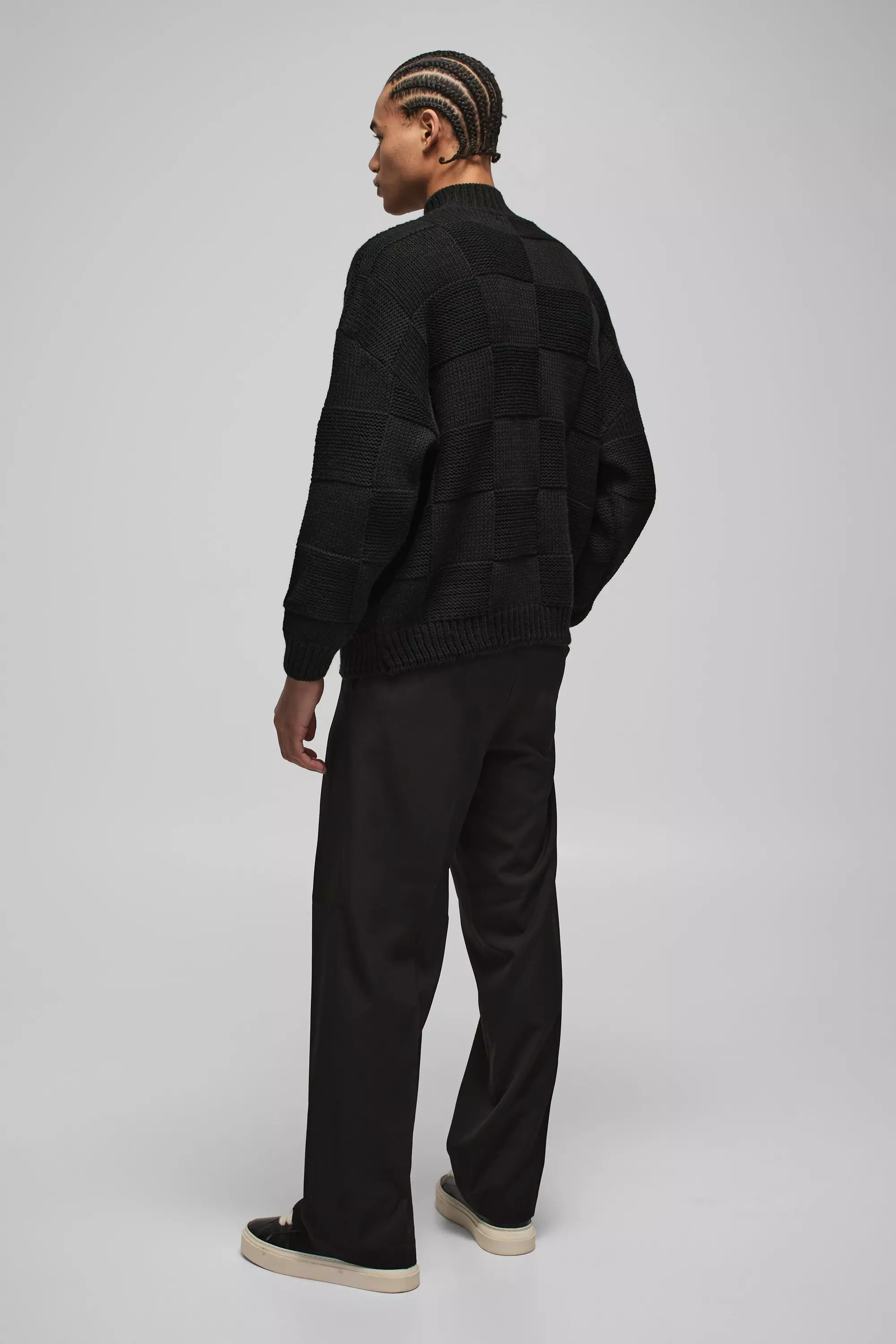 Black Oversized Check Funnel Neck Knitted Jumper alternative image
