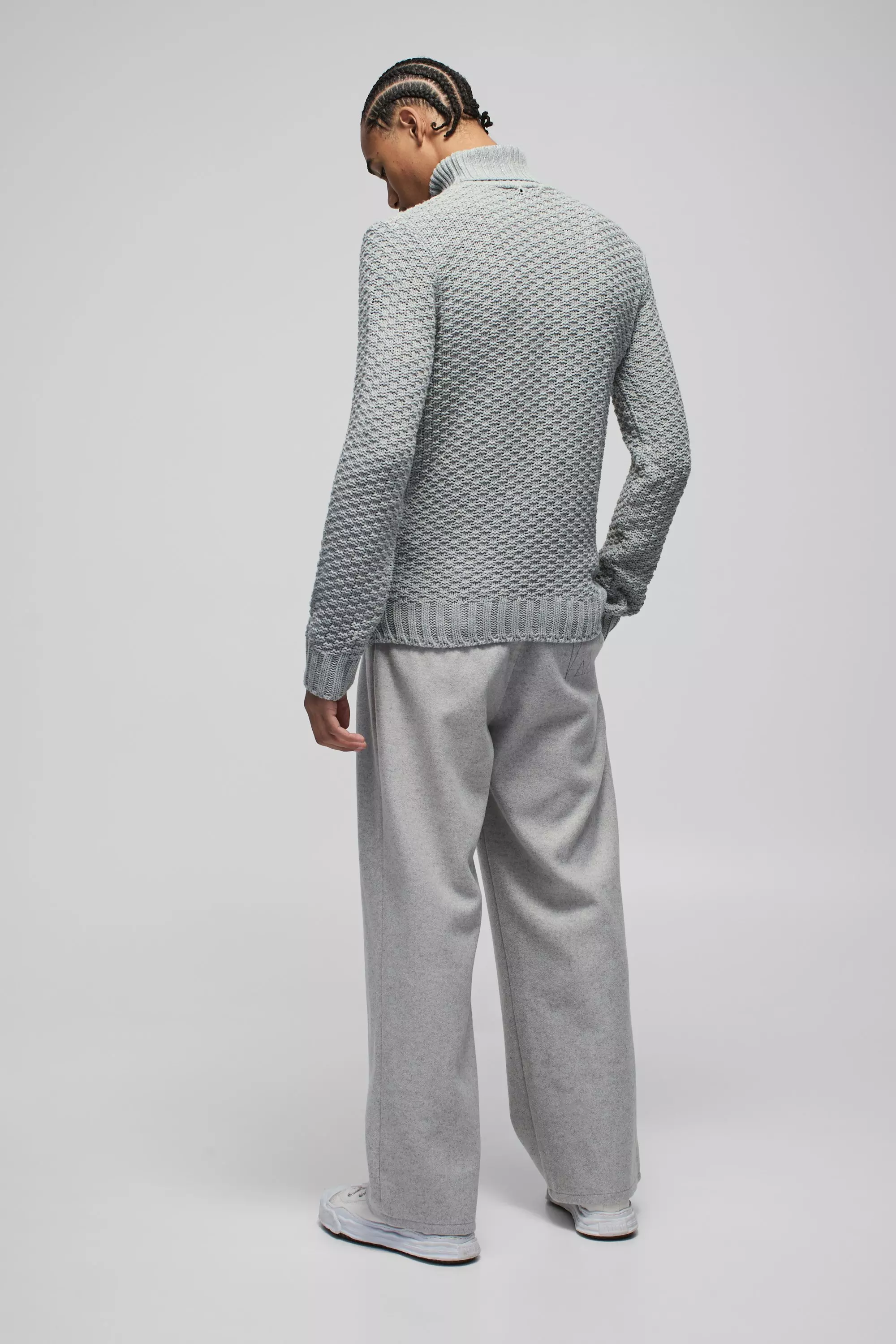 Grey Regular Cable Knit Panel Roll Neck Knitted Jumper alternative image