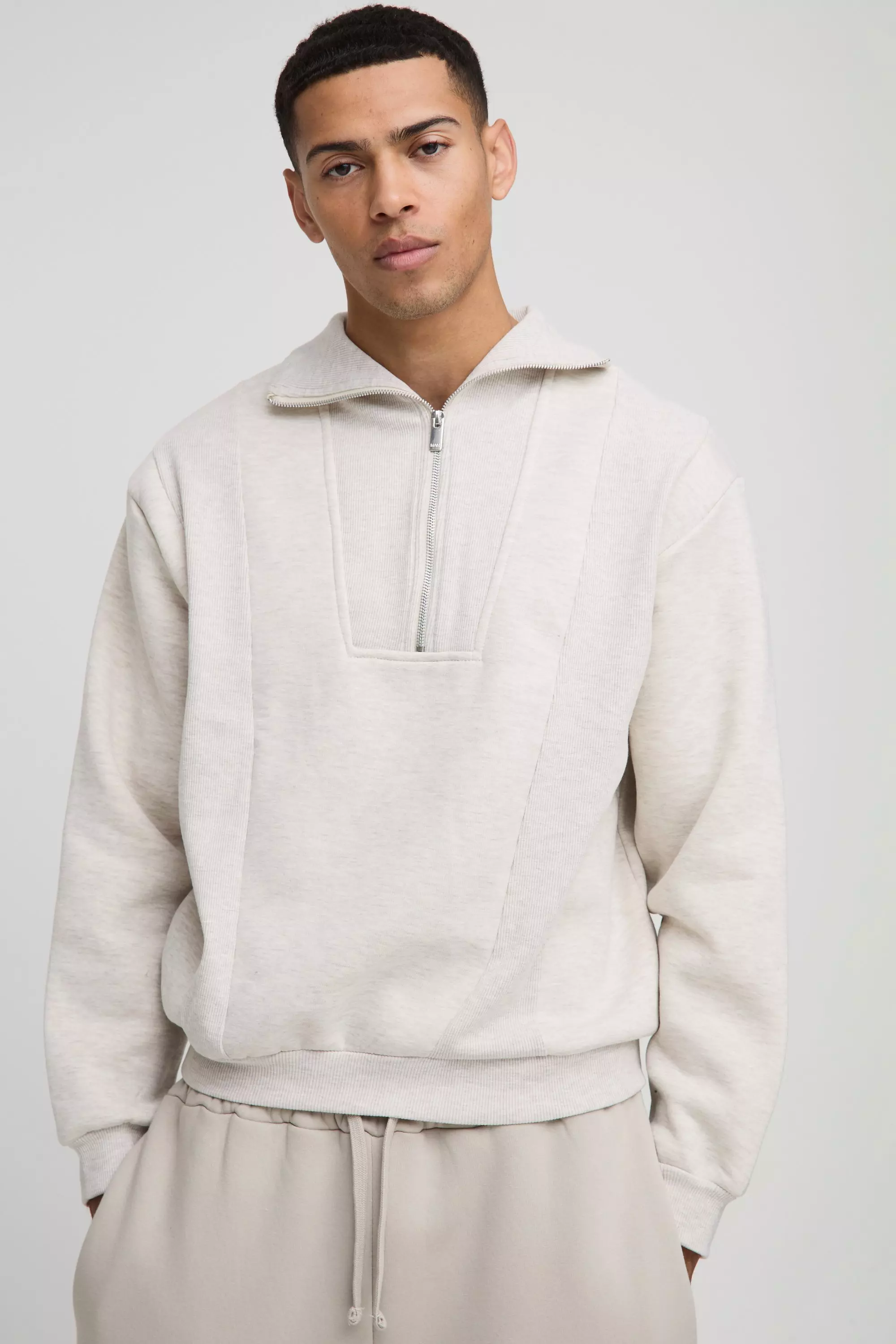 Ecru marl Oversized Rib Detail Funnel Neck Sweatshirt  alternative image