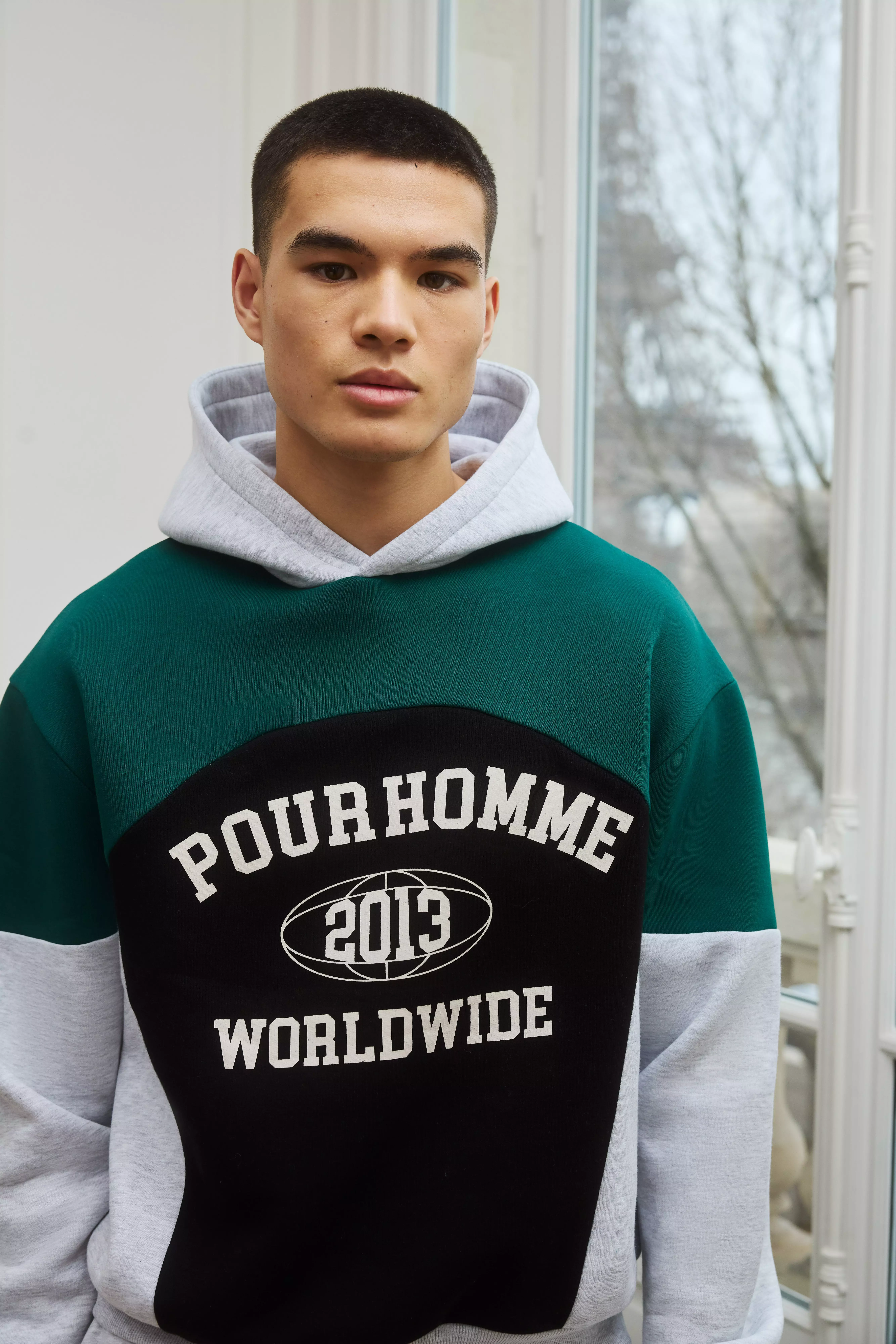 Grey Oversized Boxy Colour Block Pour Homme Hoodie alternative image
