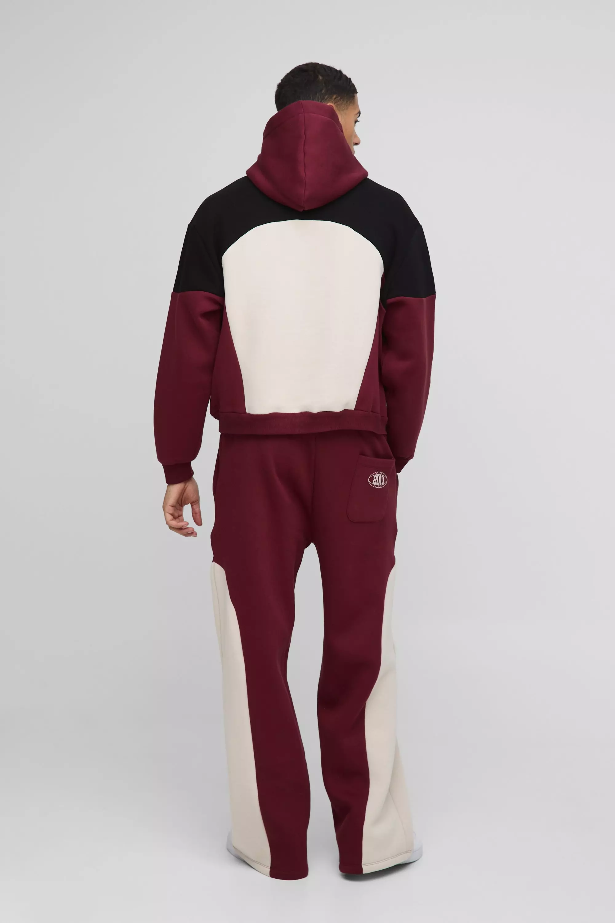 Burgundy Oversized Boxy Colour Block Pour Homme Hoodie alternative image