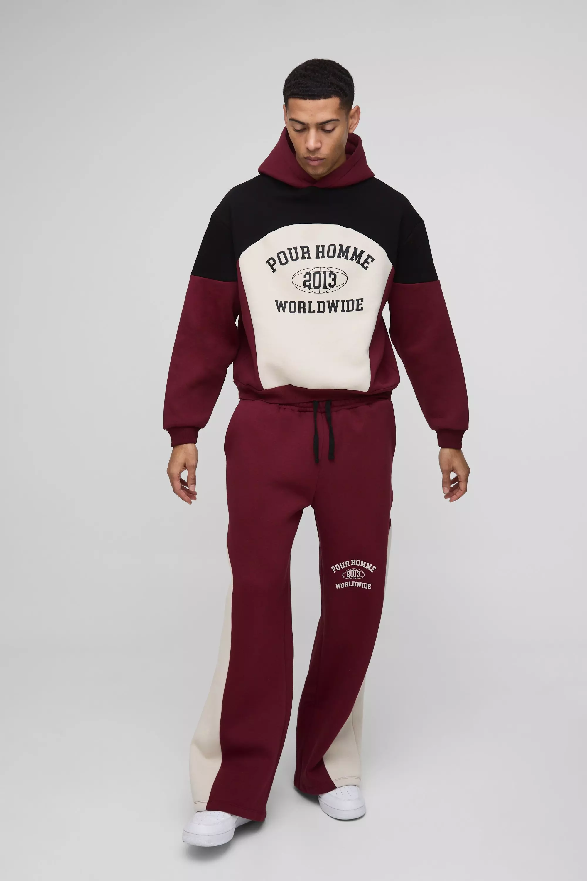 Kastiger Oversize Colorblock Pour Homme Hoodie, Burgundy alternatives Bild