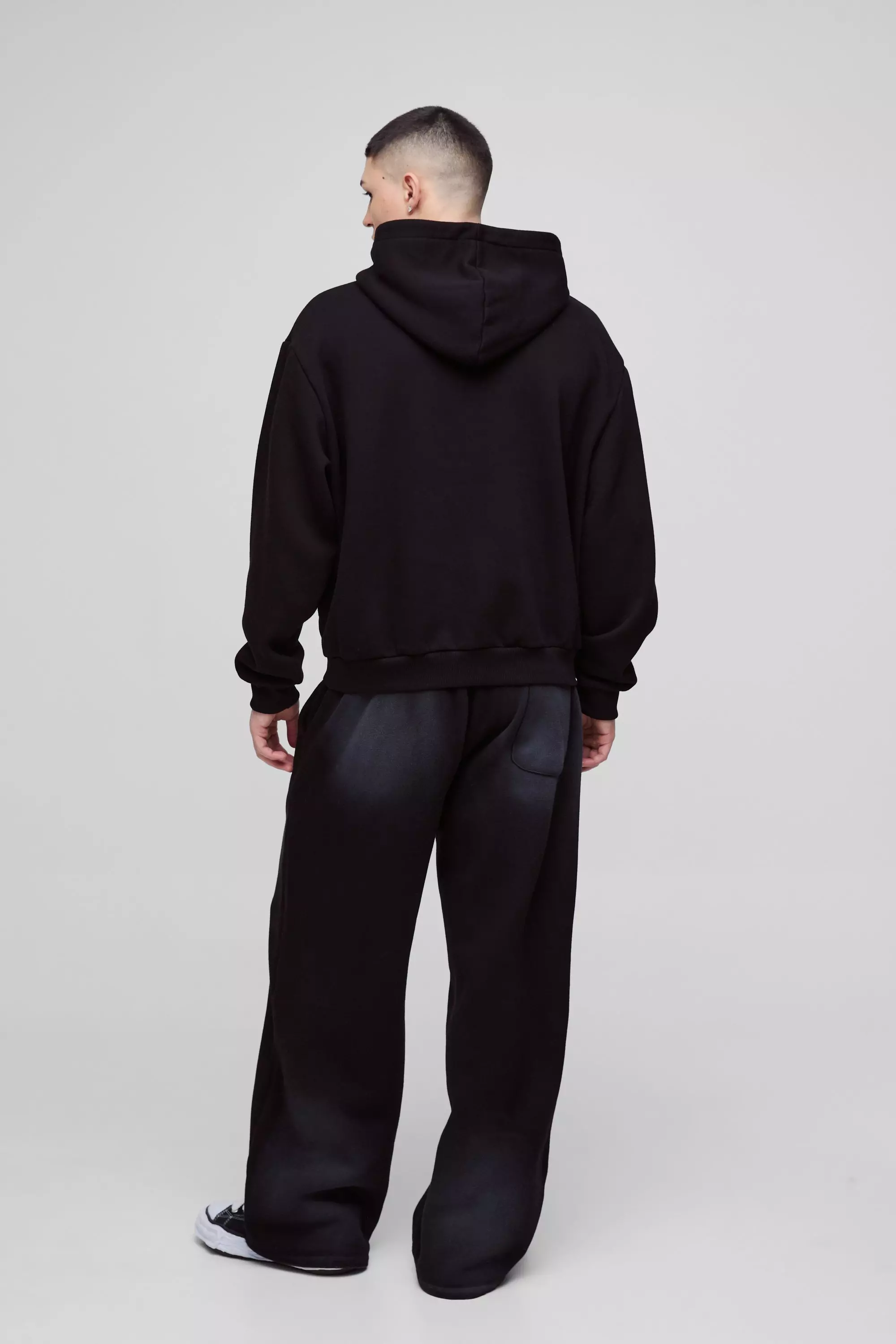 Sweat à capuche oversize zippé délavé, Black autre image