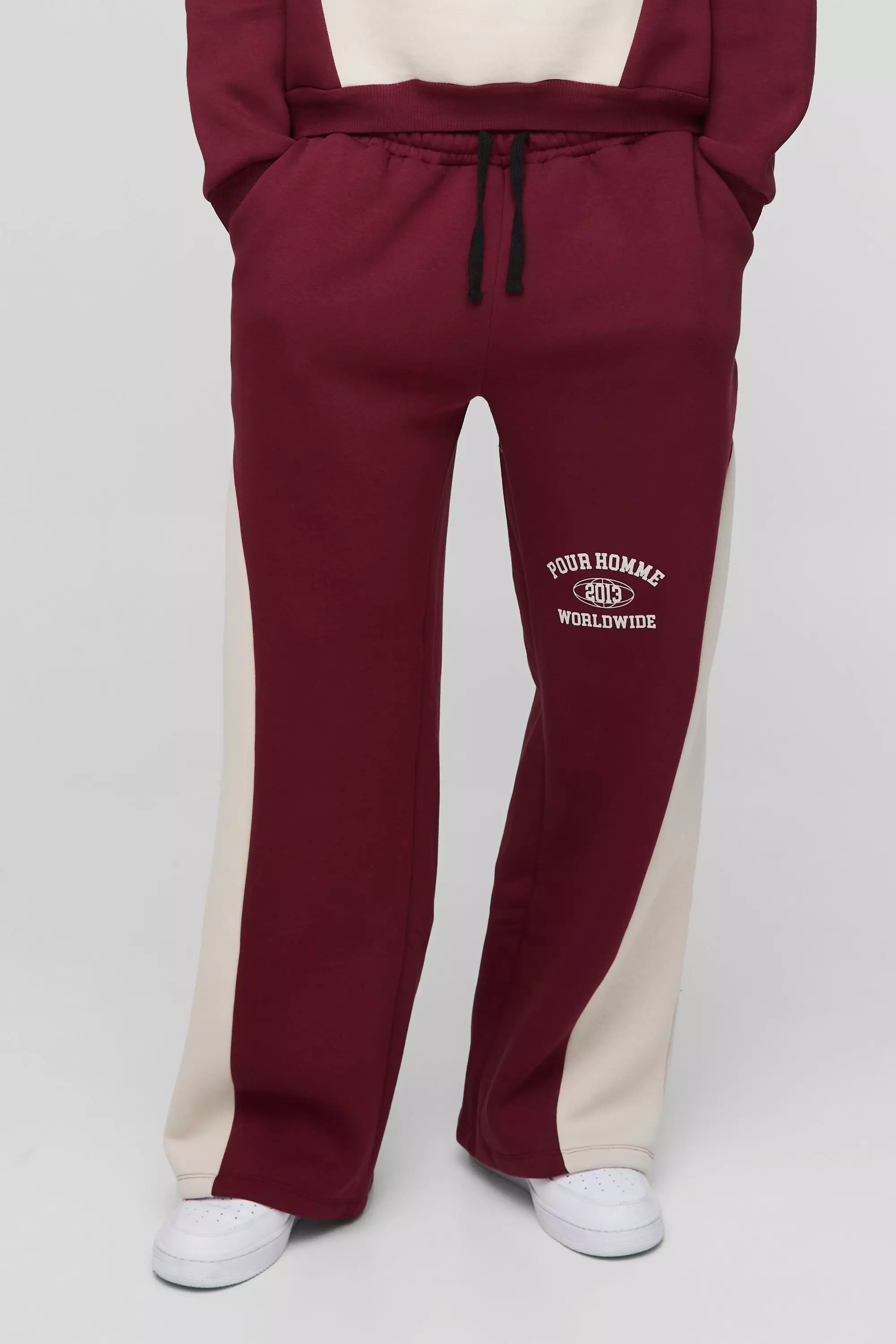 Burgundy Oversized Colour Block Pour Homme Sweatpants alternative image