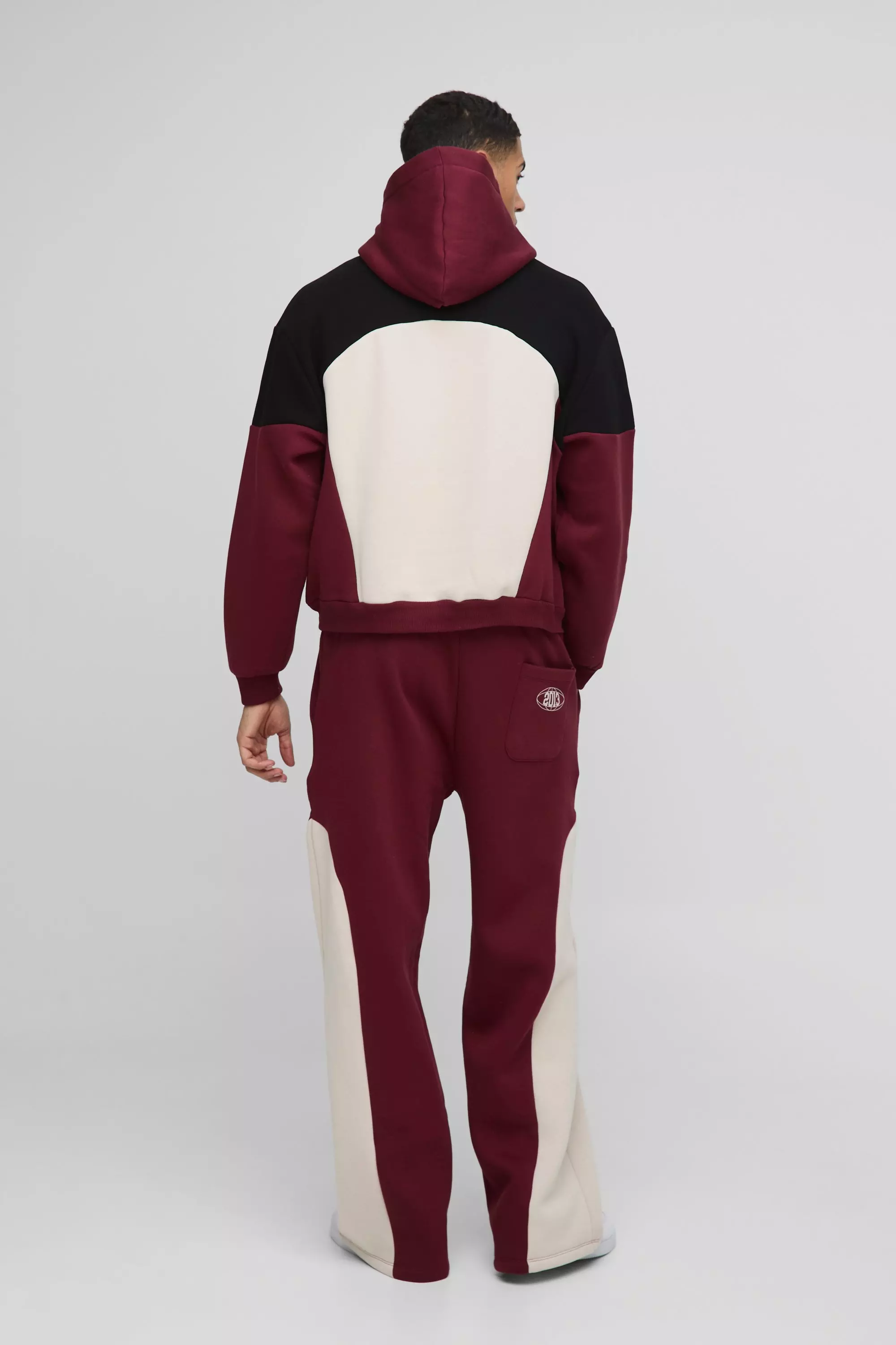 Burgundy Oversized Colour Block Pour Homme Sweatpants alternative image