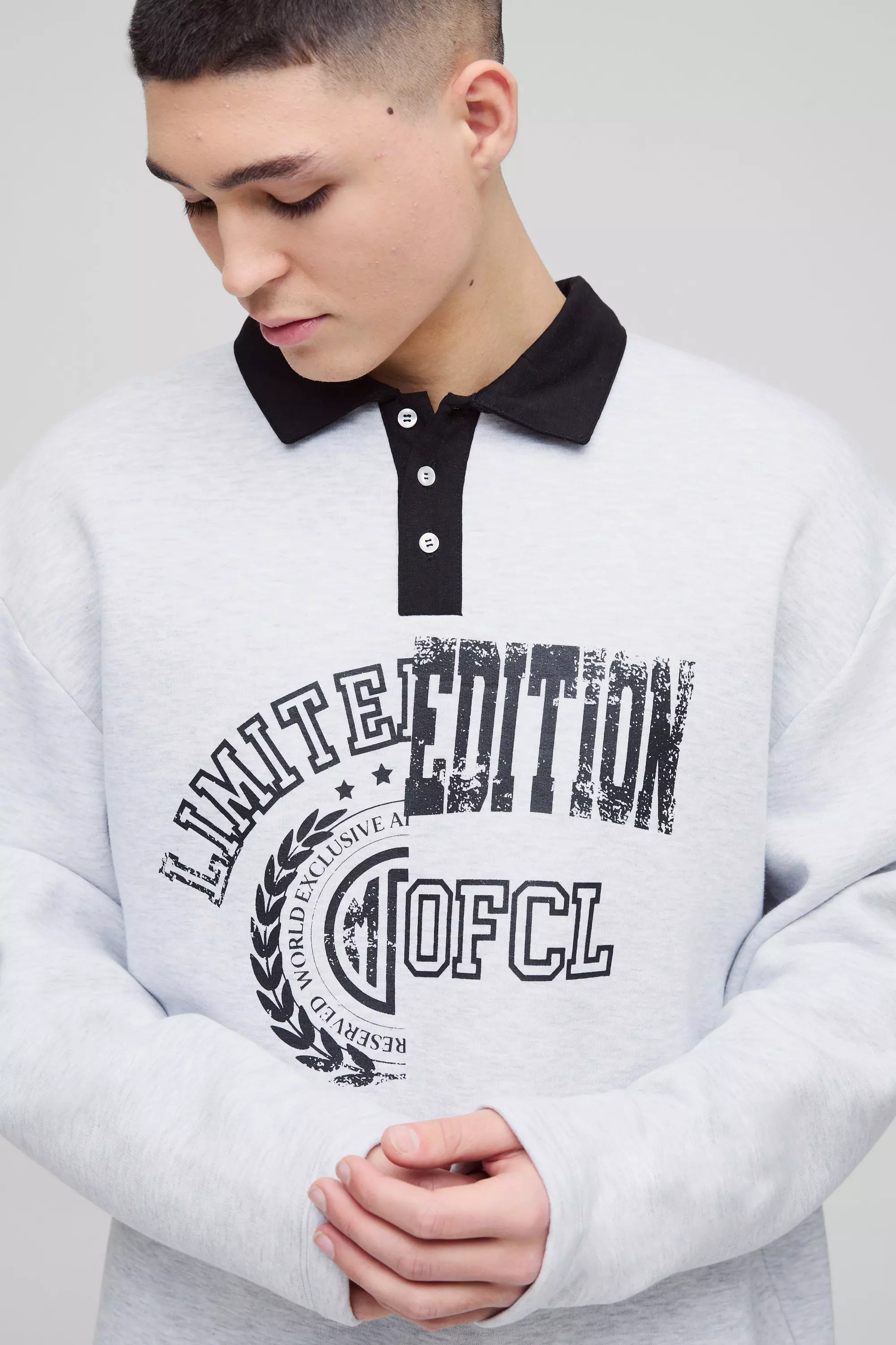 Grey Oversized Limited Edition Graphic Rugby Polo alternative image