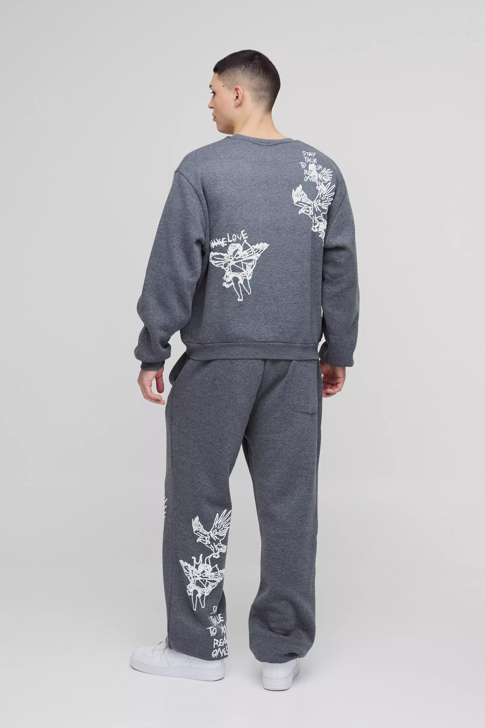 Kastiger Oversize Hoodie mit Graffiti-Slogan, Charcoal alternatives Bild