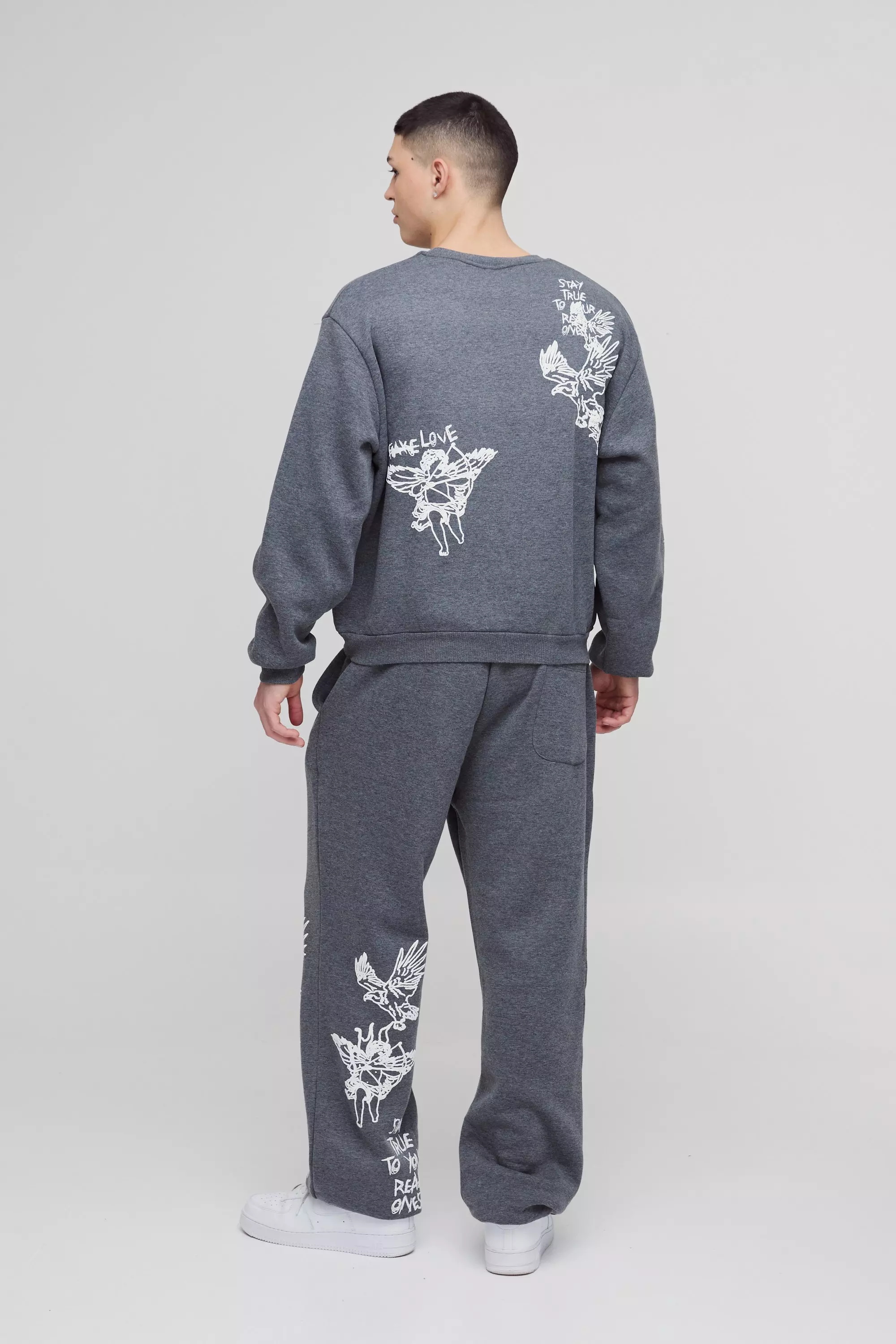 Charcoal Oversized Graffiti Slogan Cuffed Jogger  alternative image