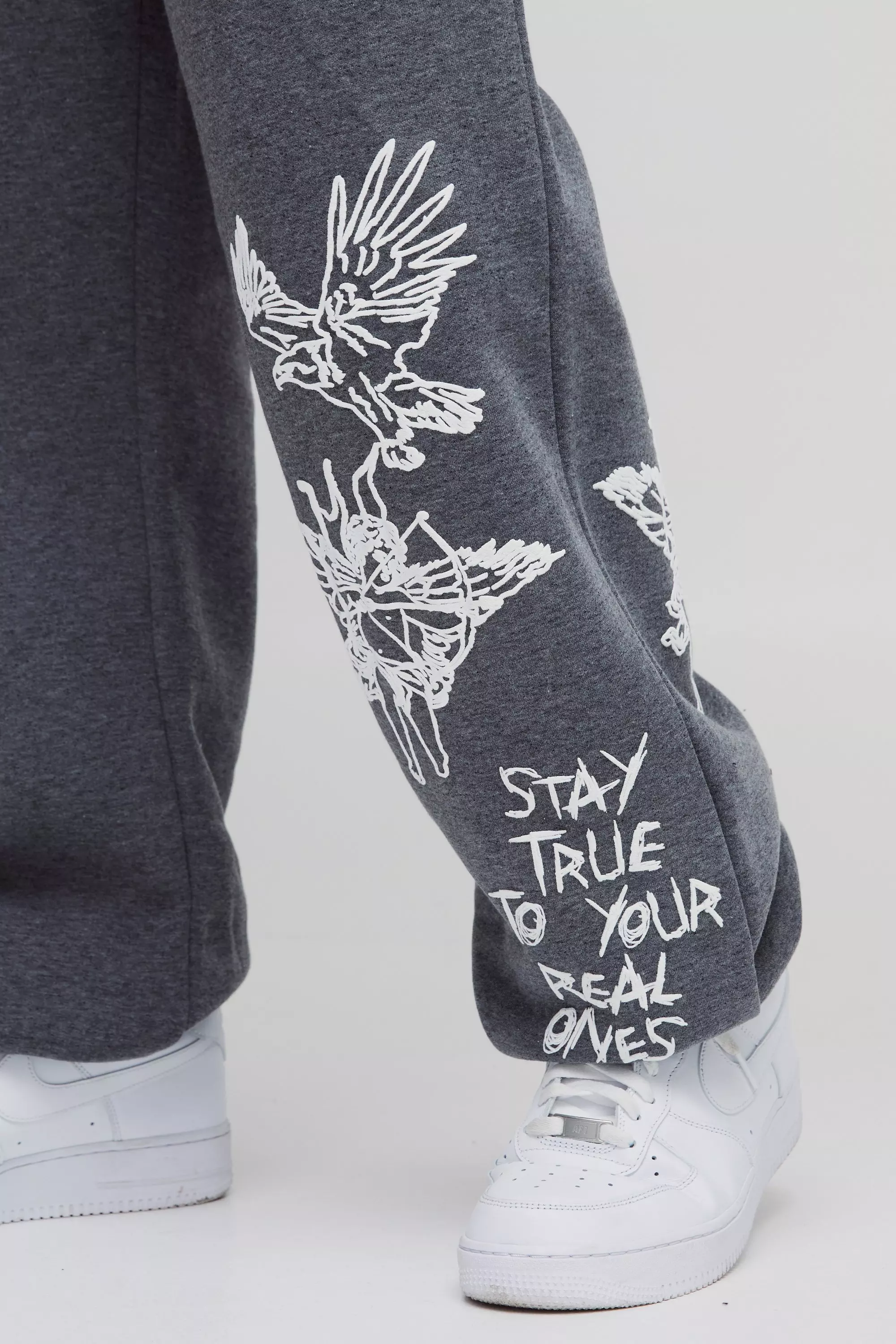Charcoal Oversized Graffiti Slogan Cuffed Jogger  alternative image