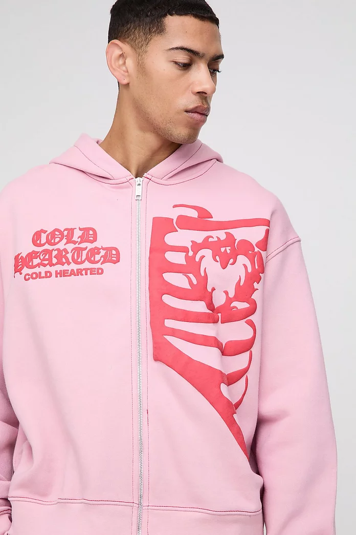 Oversized Boxy Skeleton Puff Print Contrast Stitch Zip Oversized Boxy Skeleton Puff Print Contrast Stitch Zip