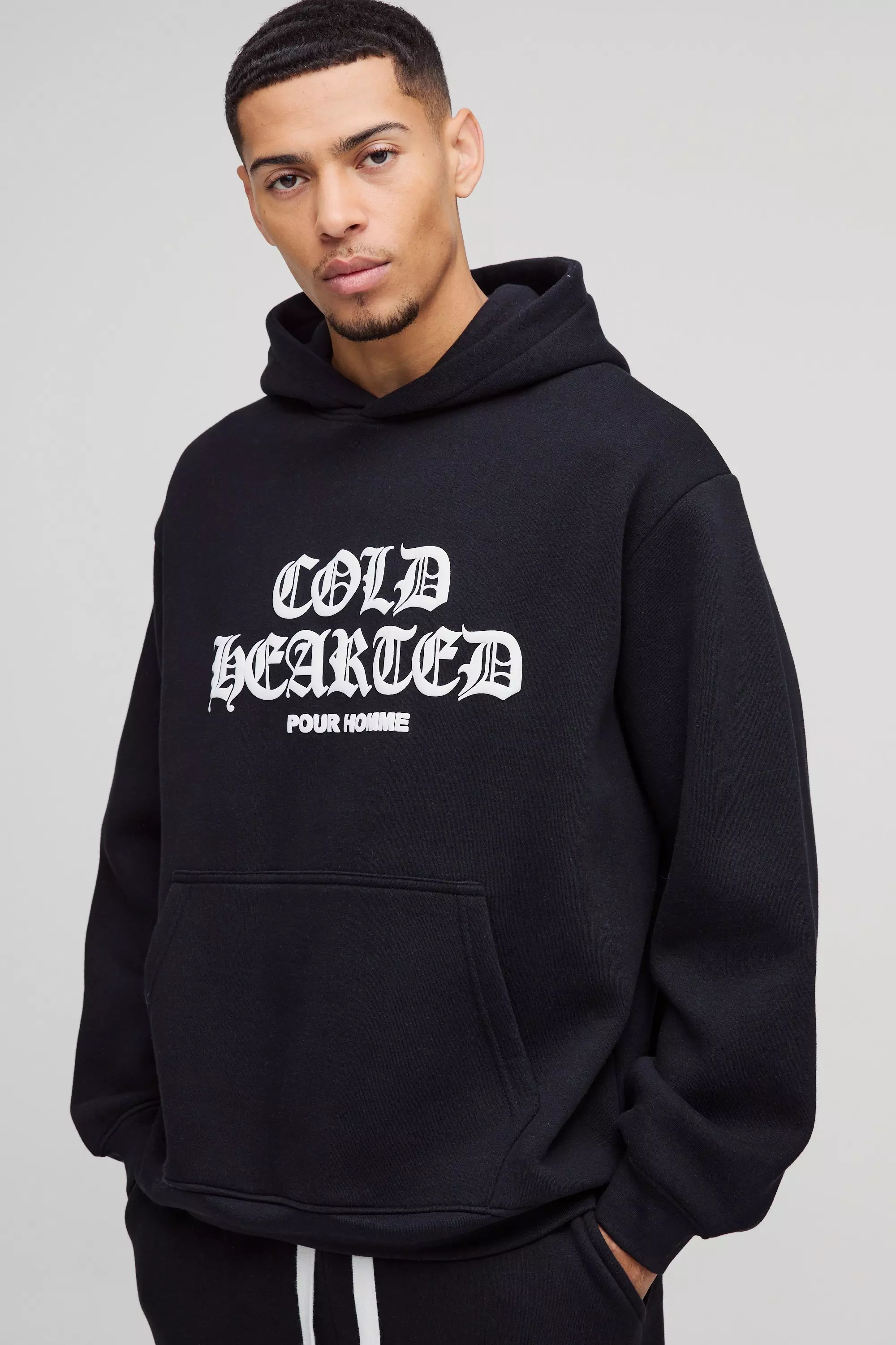 Black Oversized Cold Hearted Puff Print Hoodie alternative image