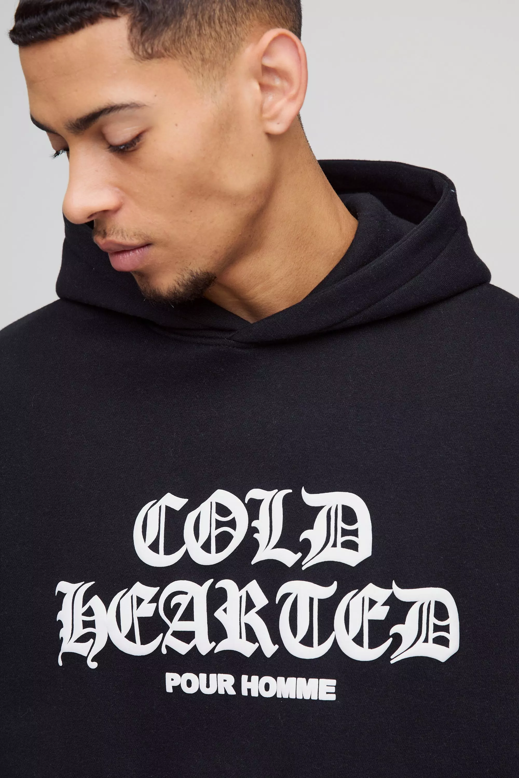 Black Oversized Cold Hearted Puff Print Hoodie alternative image
