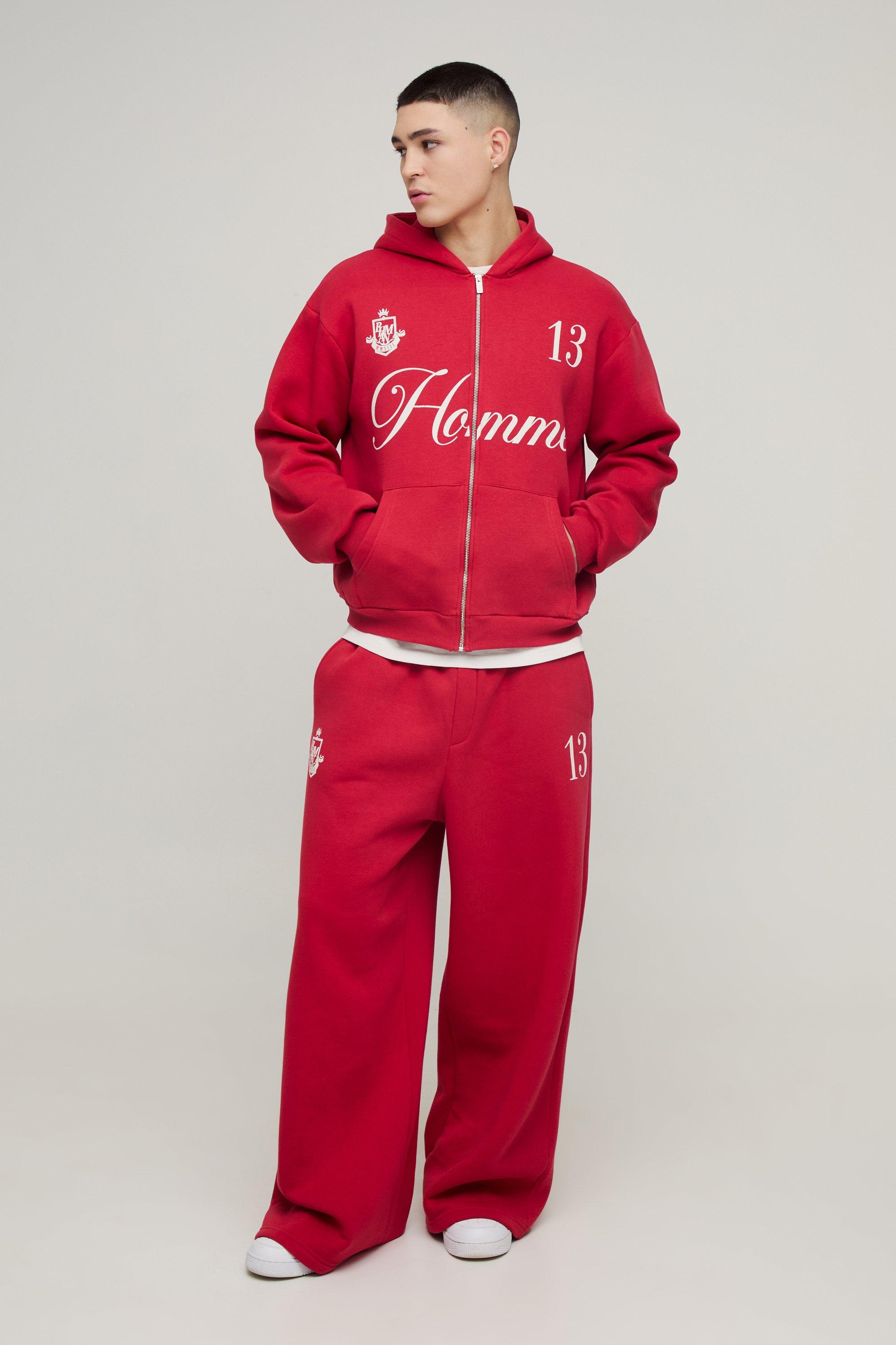 Red boohooman tracksuit online