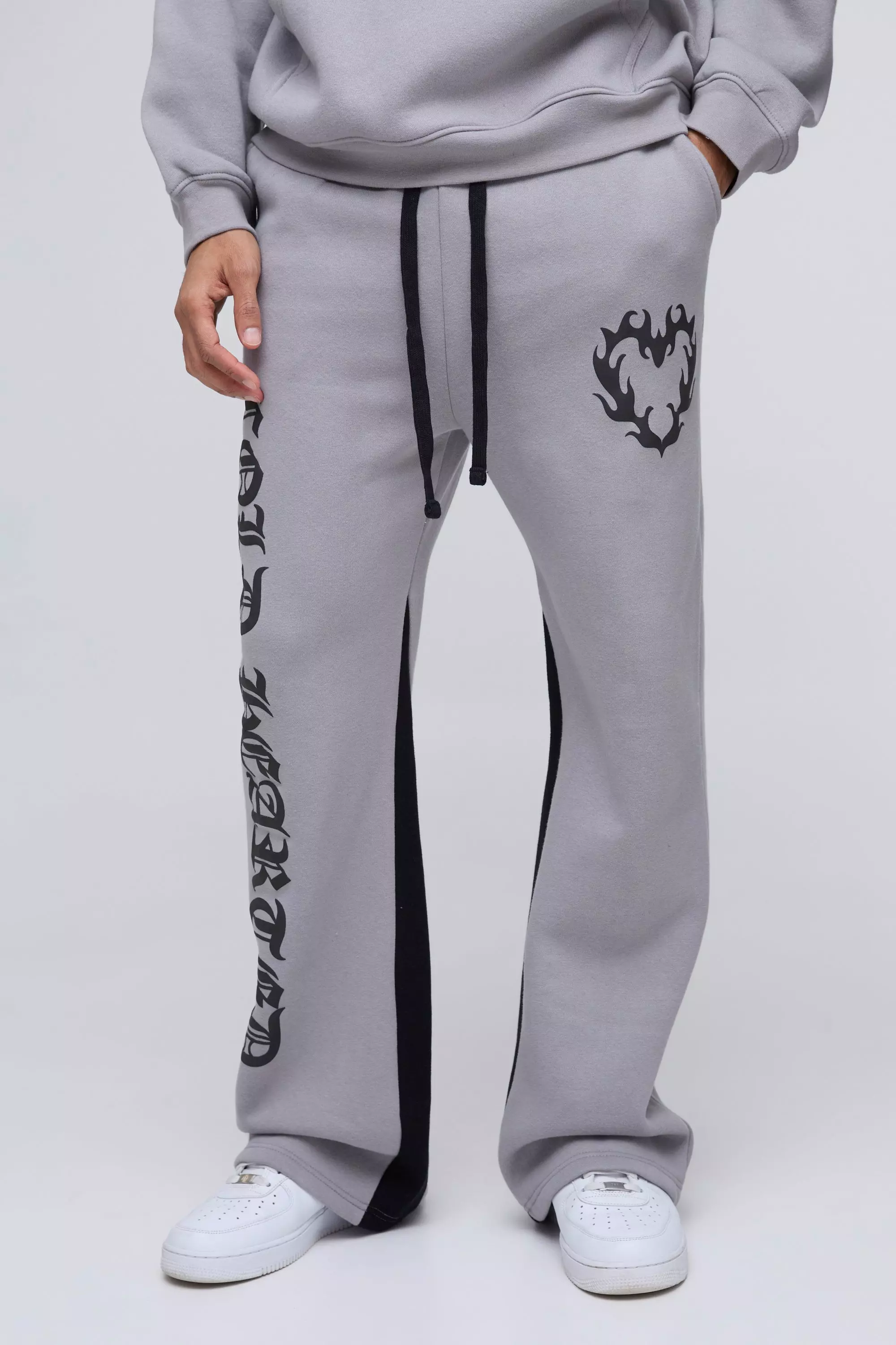 Relaxed Flare Cold Hearted Puff Print Gusset Jogger Grey