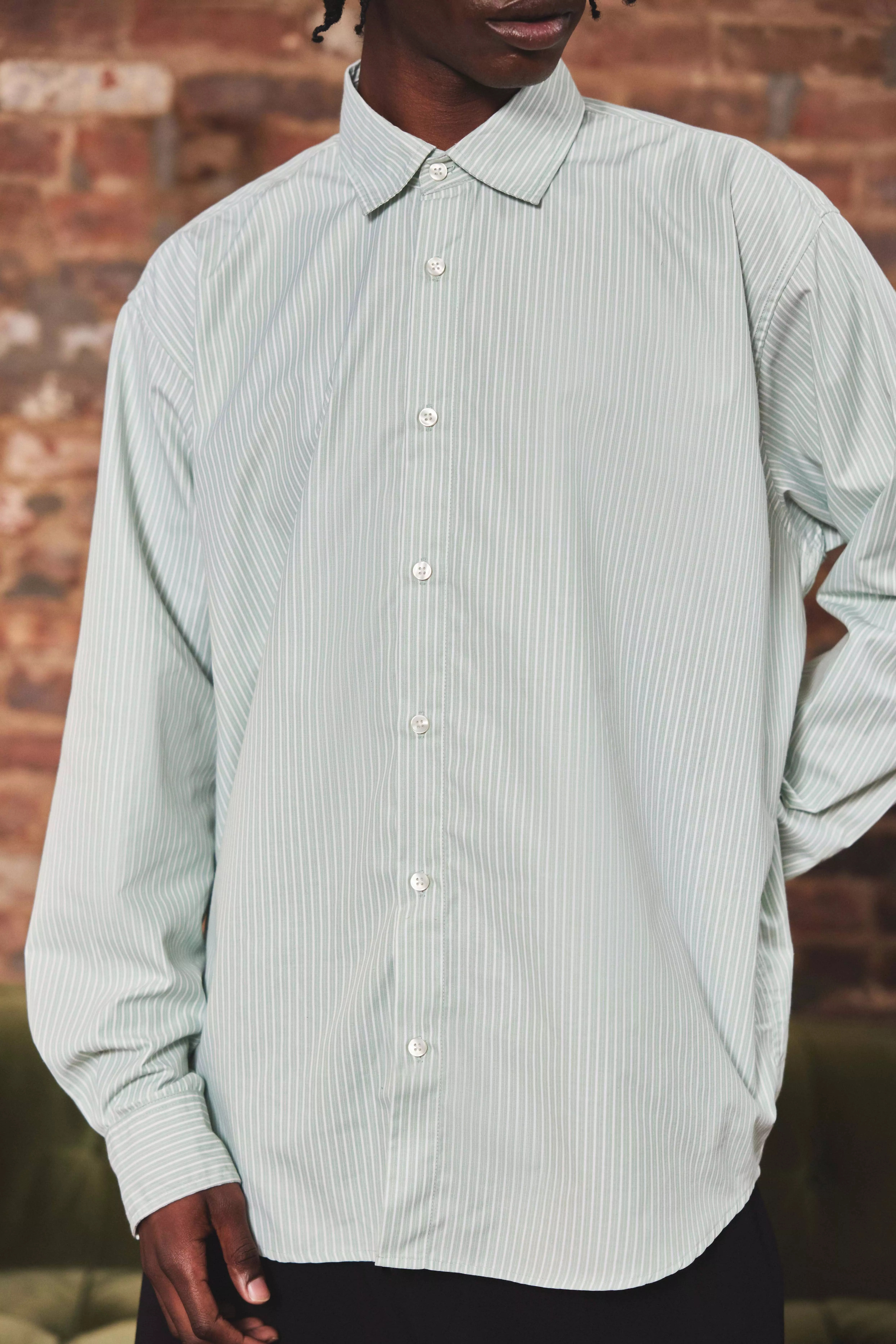 Green Super Oversized Long Sleeve Stripe Shirt alternative image