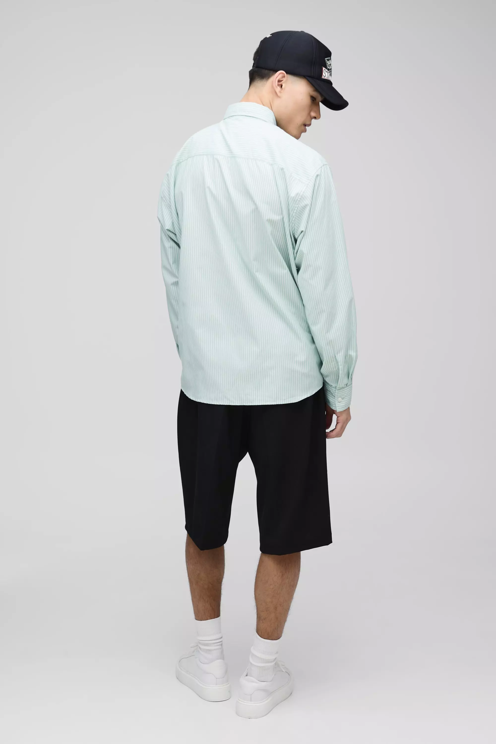 Green Super Oversized Long Sleeve Stripe Shirt alternative image