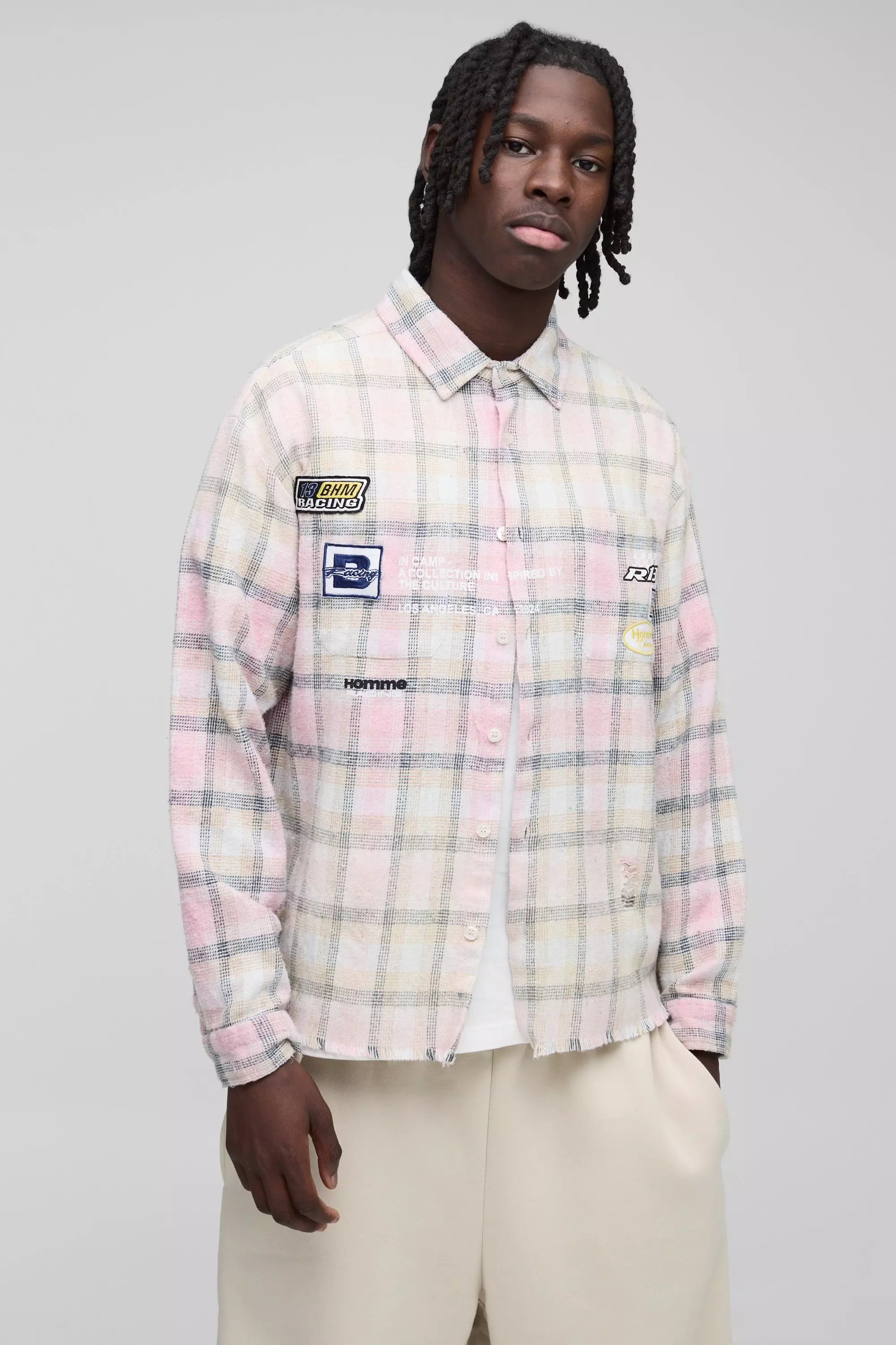 Chemise oversize à carreaux et écusson, Pink autre image