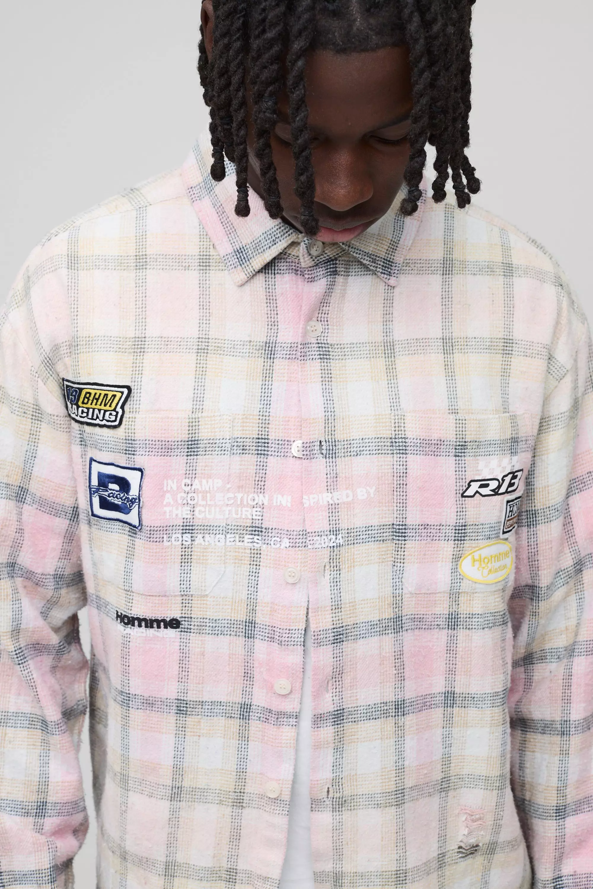 Chemise oversize à carreaux et écusson, Pink autre image