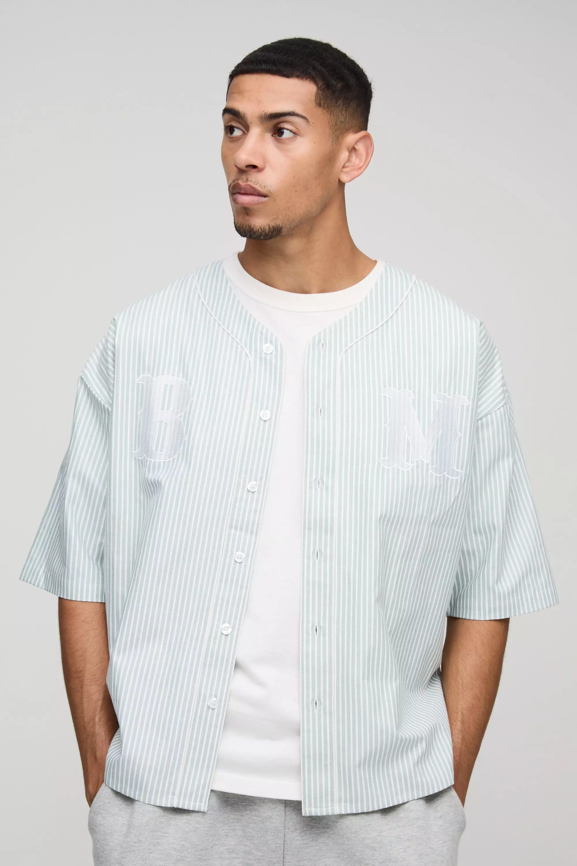 Khaki Oversized Applique Baseball Shirt alternative image