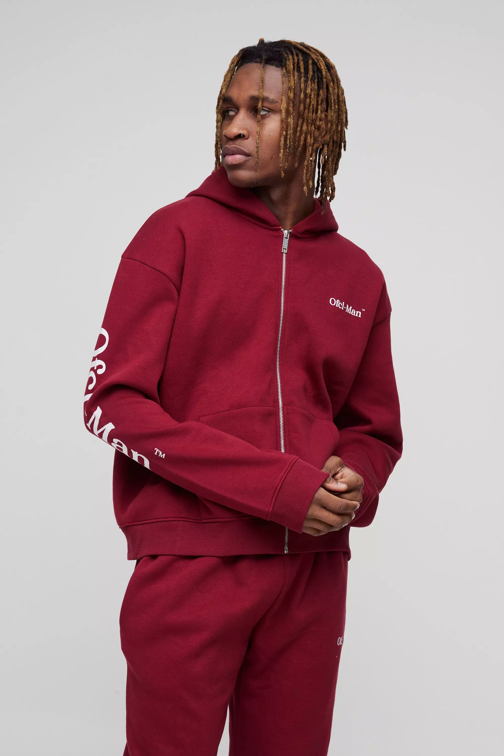 Red Tall Oversized Boxy Ofcl Man Zip Hooded Tracksuit alternative image