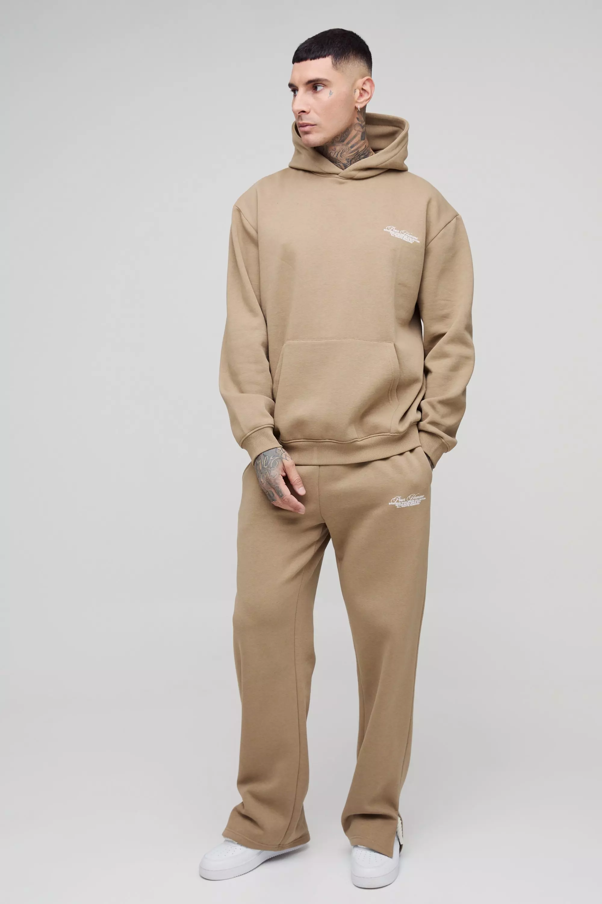 Taupe Tall Oversized Homme Hooded Split Hem Tracksuit alternative image