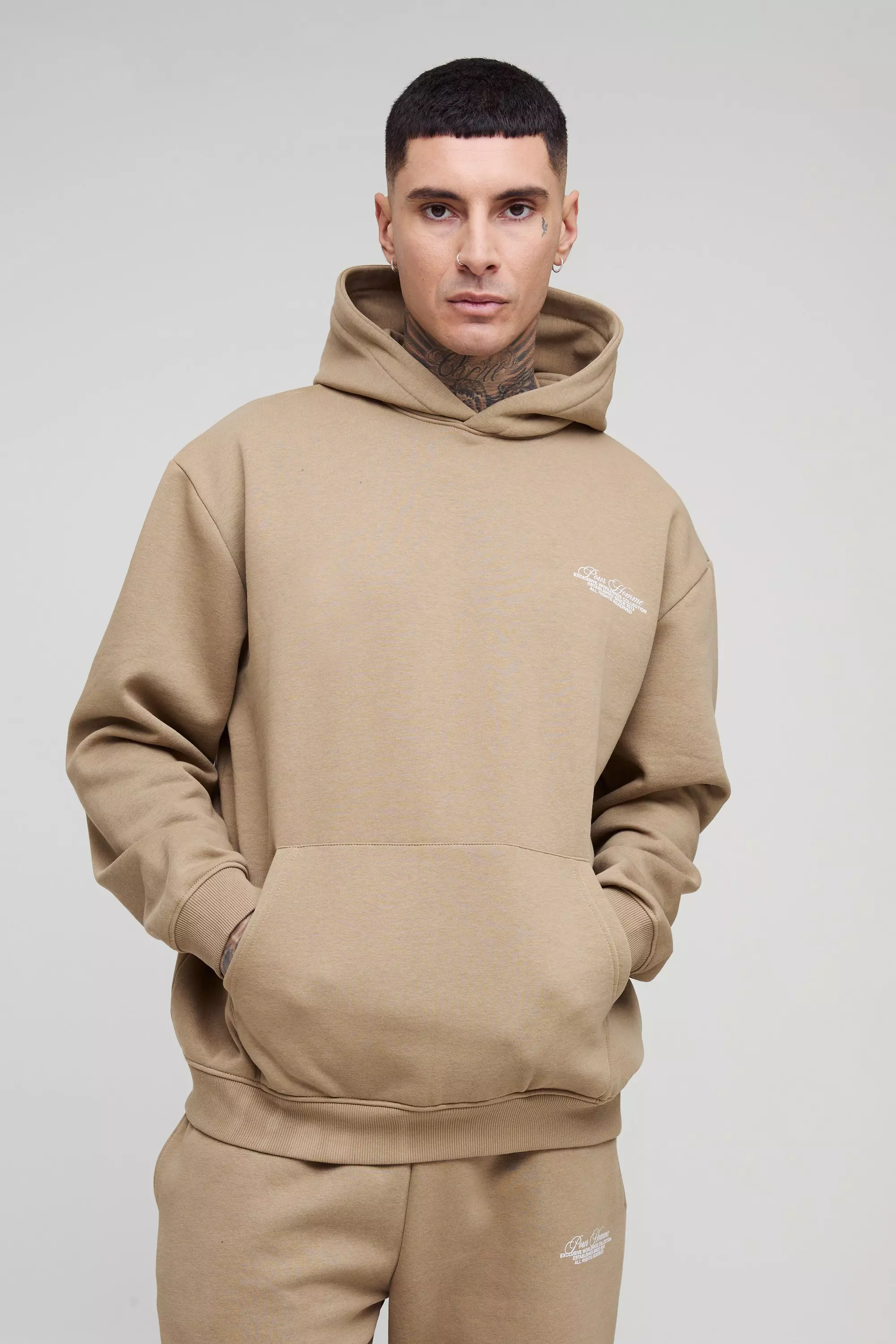Taupe Tall Oversized Homme Hooded Split Hem Tracksuit alternative image