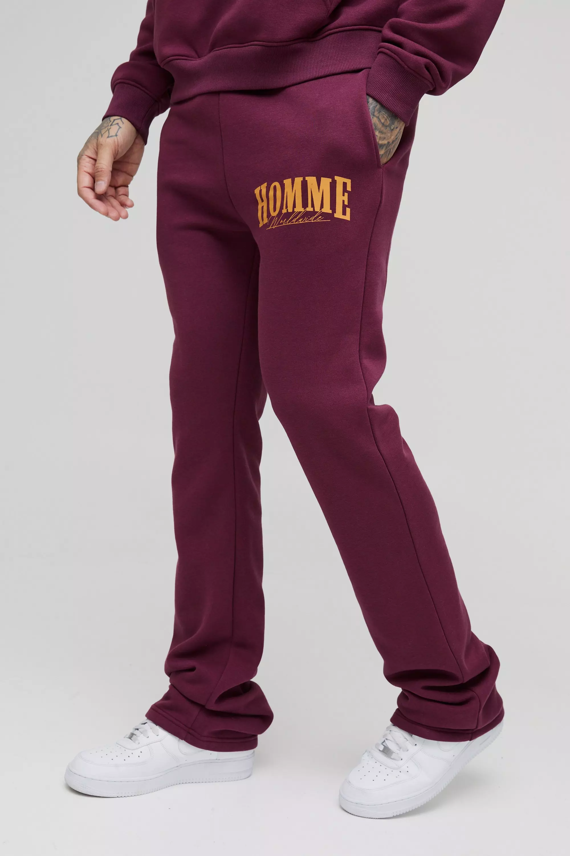 Tall Slim Homme Stacked Flare Sweatpants Burgundy