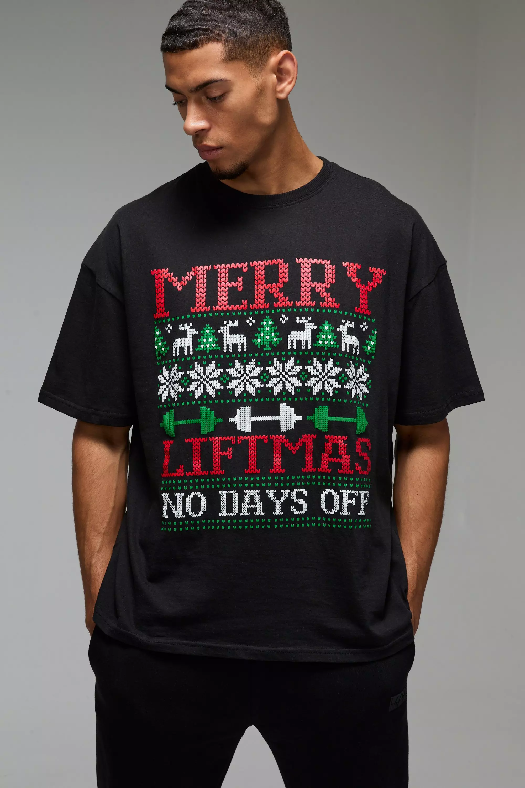 Black Man Active Merry Liftmas Oversized T-shirt