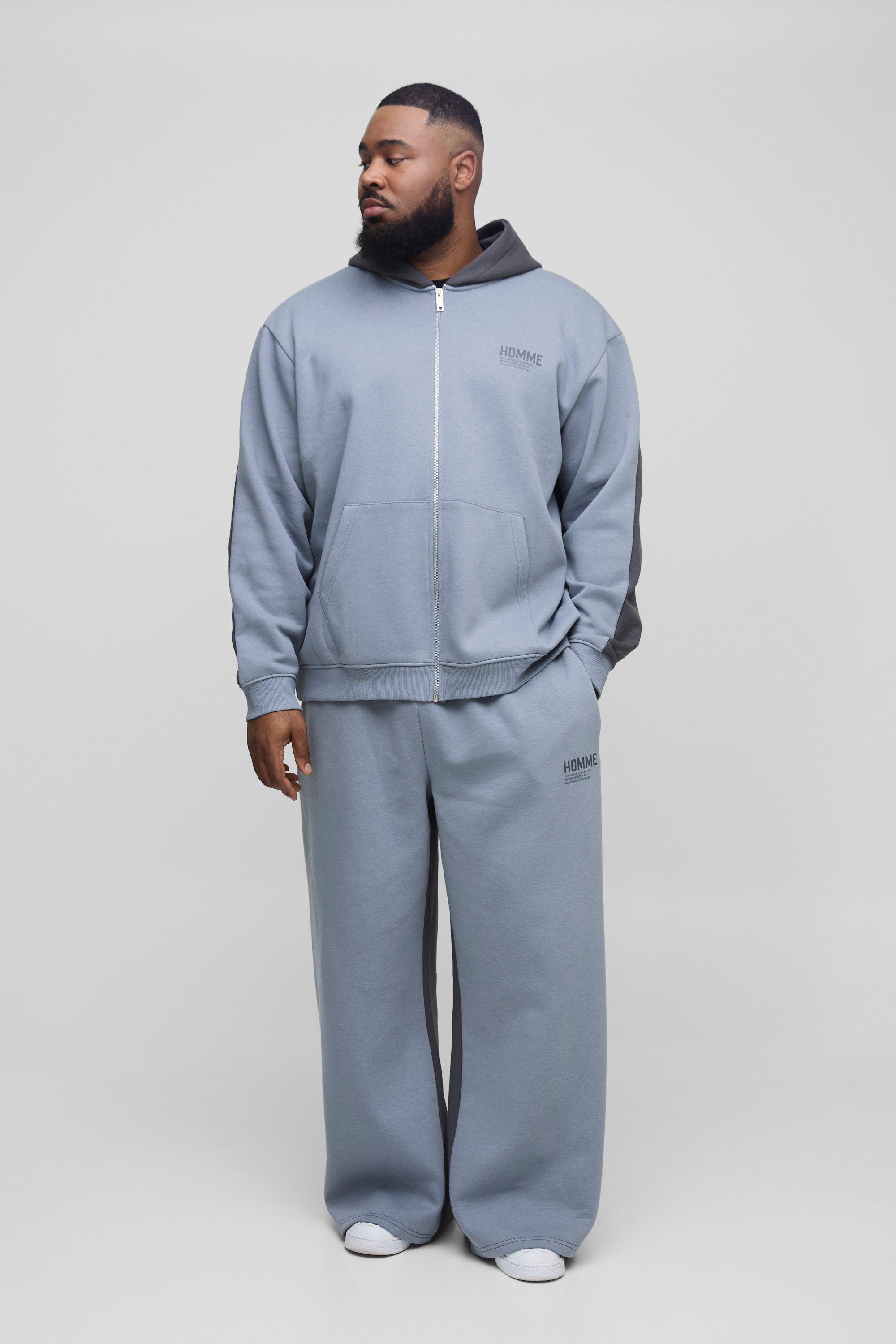 Plus Oversized Homme Colour Block Zip Hooded Tracksuit | boohooMAN UK