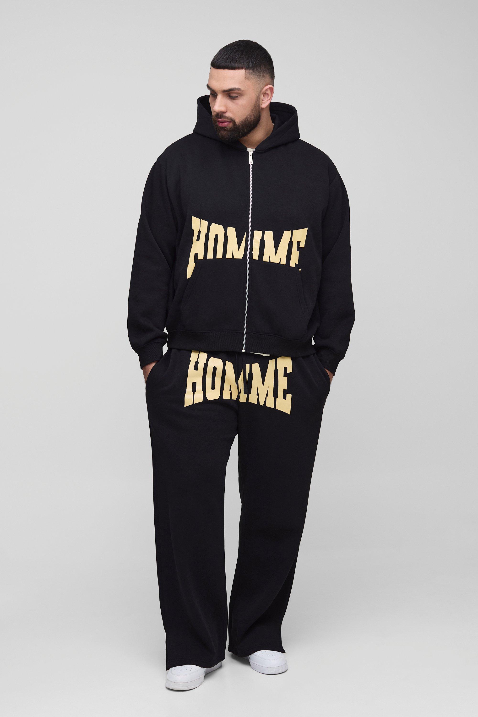 Plus Oversized Homme Zip Hooded Split Hem Tracksuit | boohooMAN UK