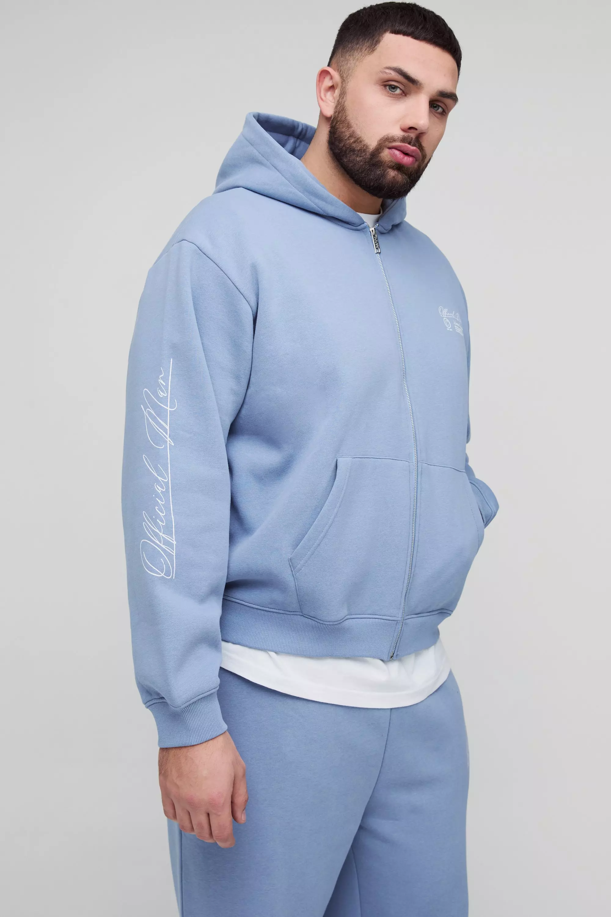 Light blue Plus Oversized Boxy Official Man Zip Through Hoodie alternative image