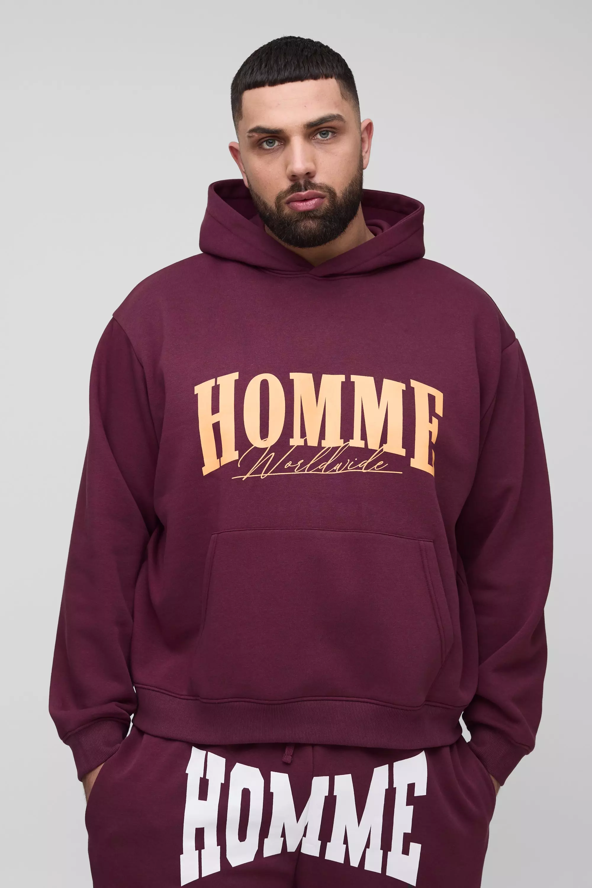 Burgundy Plus Oversized Boxy Homme Hoodie alternative image