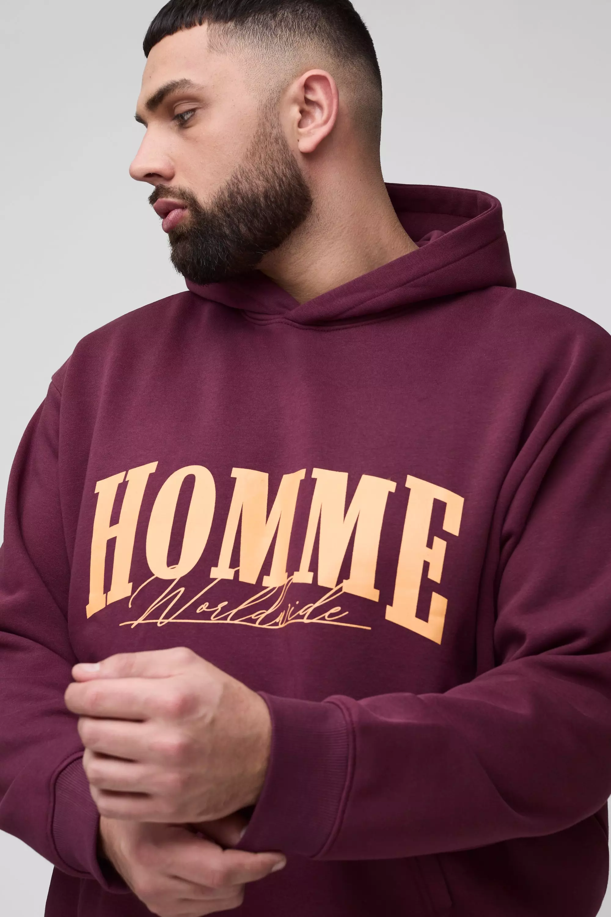 Burgundy Plus Oversized Boxy Homme Hoodie alternative image
