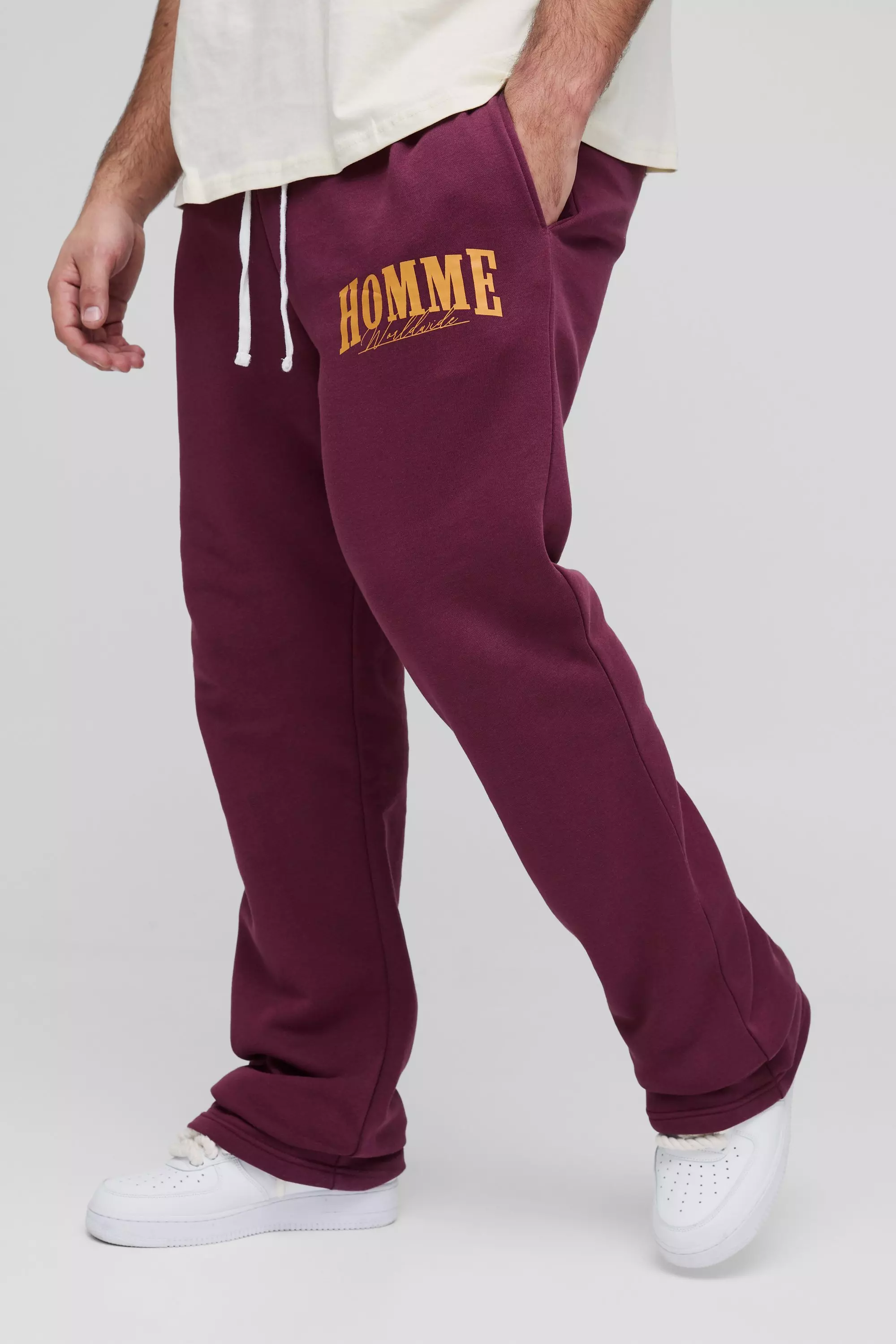 Burgundy Plus Slim Homme Stacked Flare Joggers alternative image