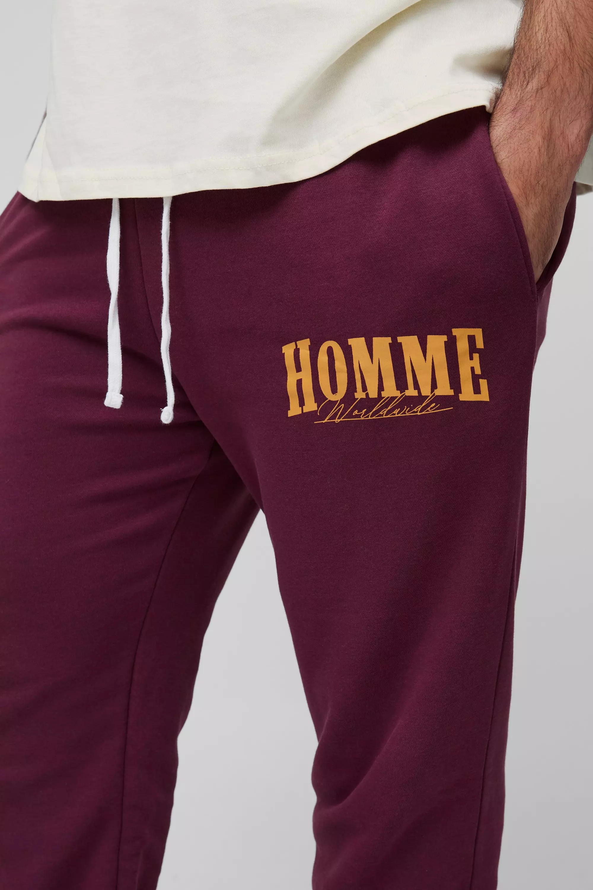 Burgundy Plus Slim Homme Stacked Flare Joggers alternative image