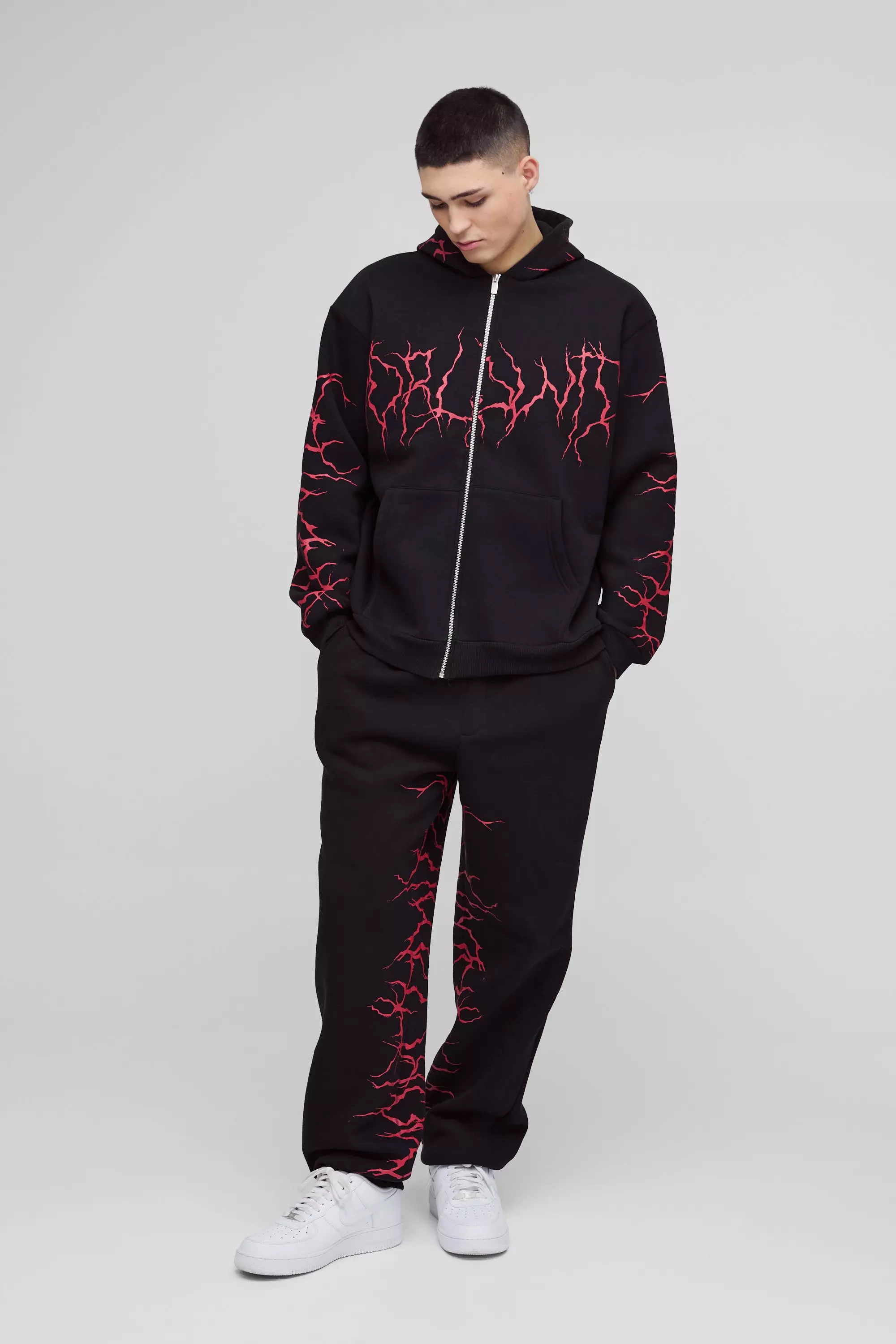 Black Oversized Graffiti Zip Through Hooded Tracksuit alternative image