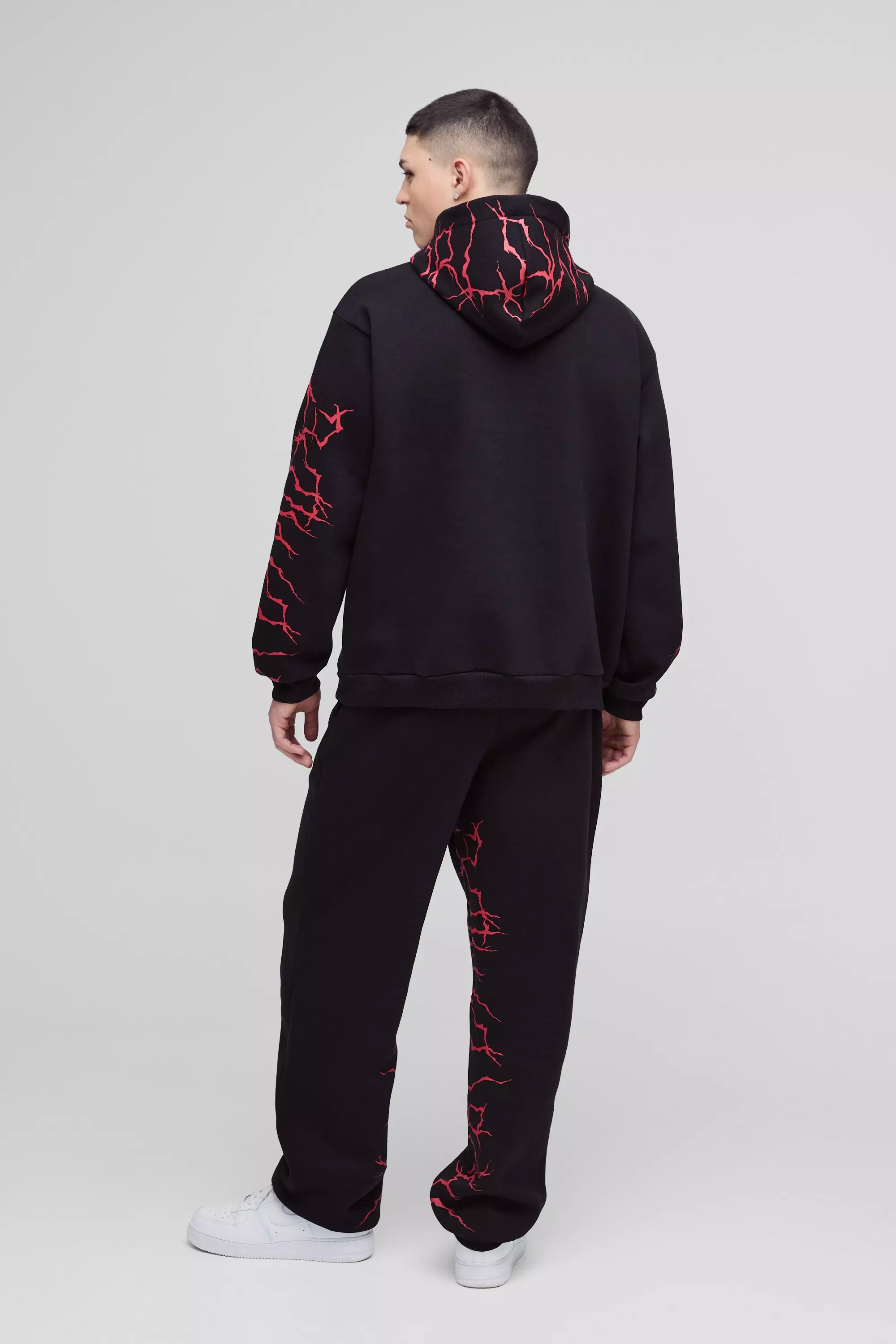 Black Oversized Graffiti Zip Through Hooded Tracksuit alternative image