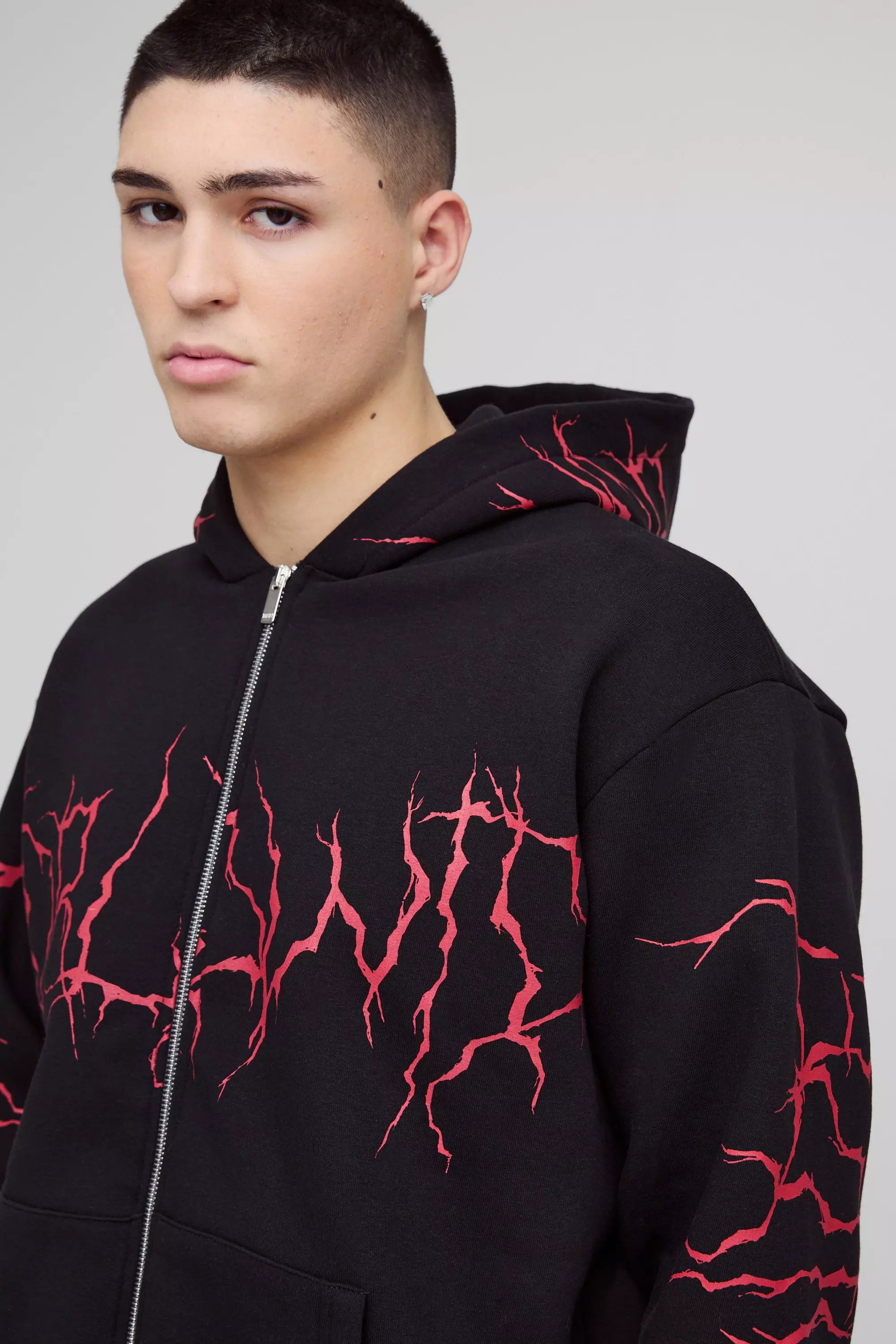 Black Oversized Graffiti Zip Through Hooded Tracksuit alternative image