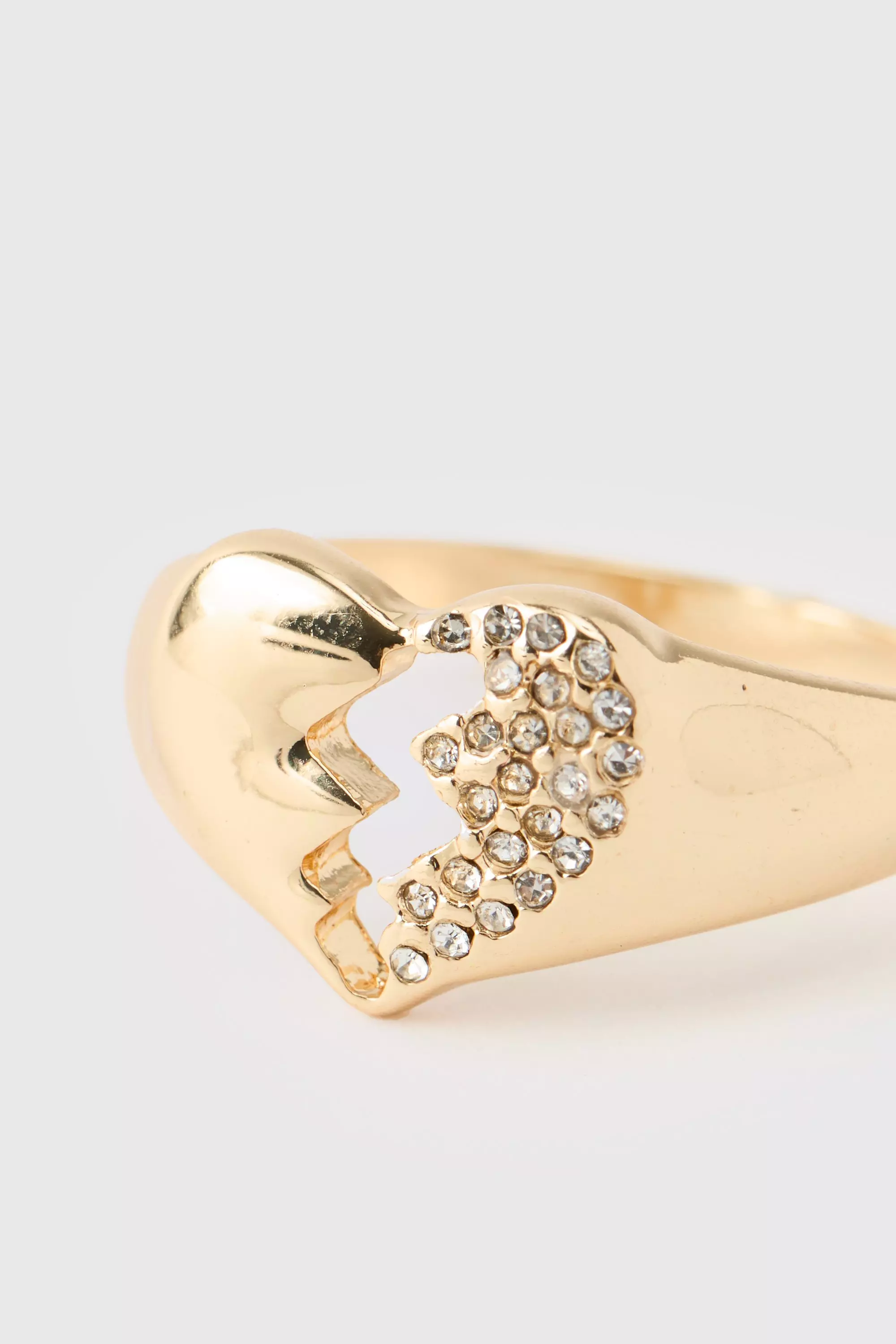 Iced Broken Heart Ring In Gold alternative image