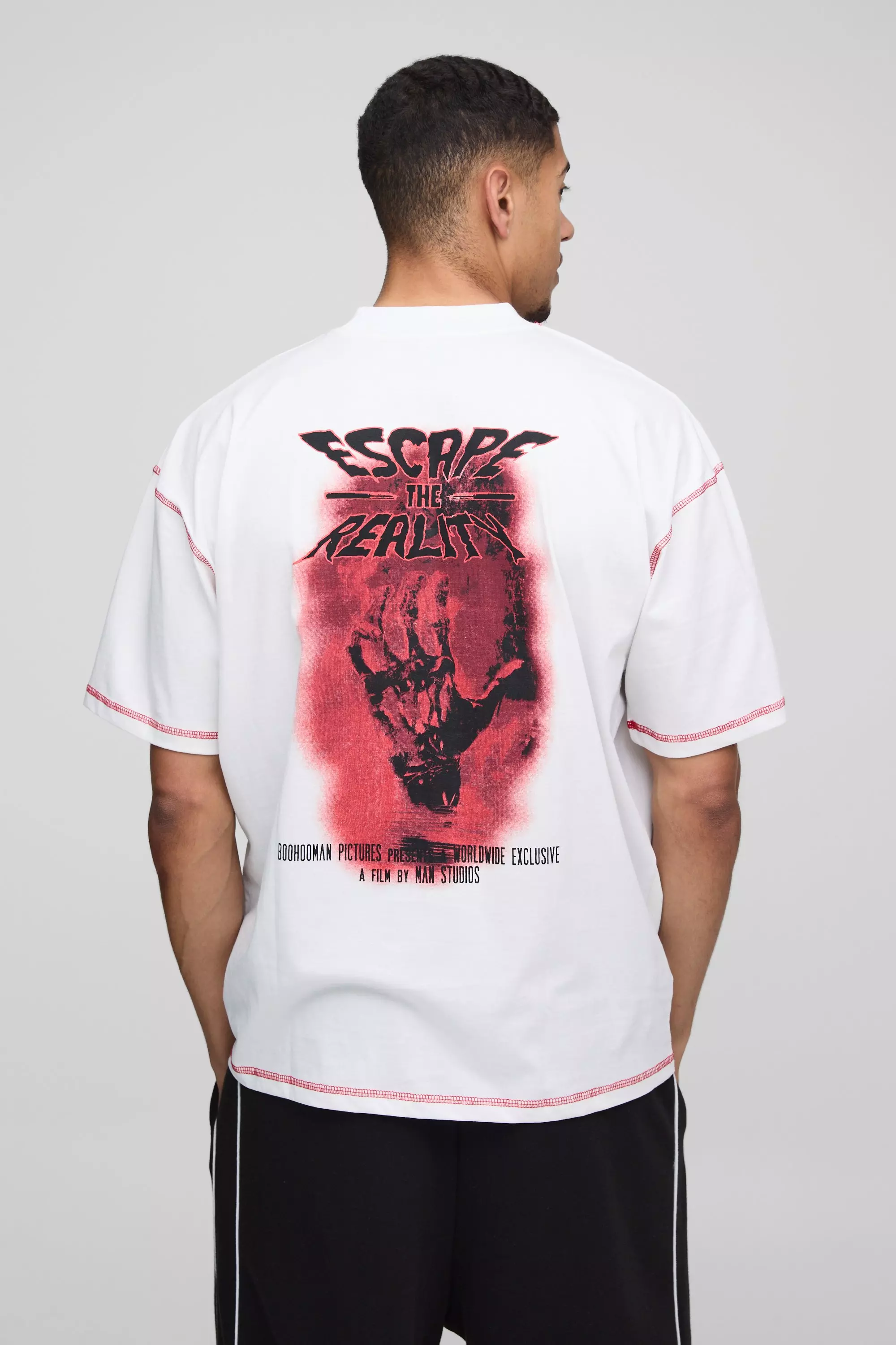 Oversize T-Shirt mit Print und Kontrast-Naht, White alternatives Bild