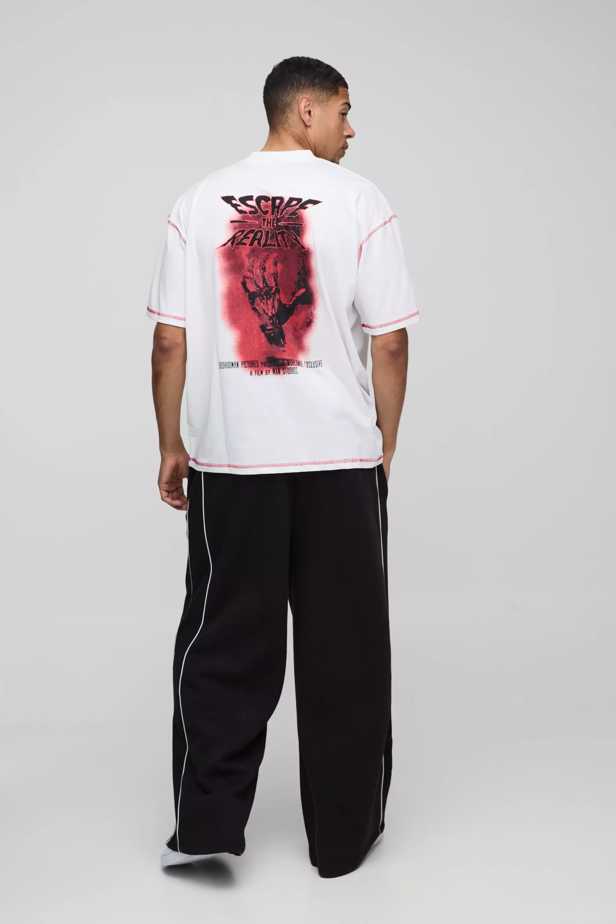 Oversize T-Shirt mit Print und Kontrast-Naht, White alternatives Bild