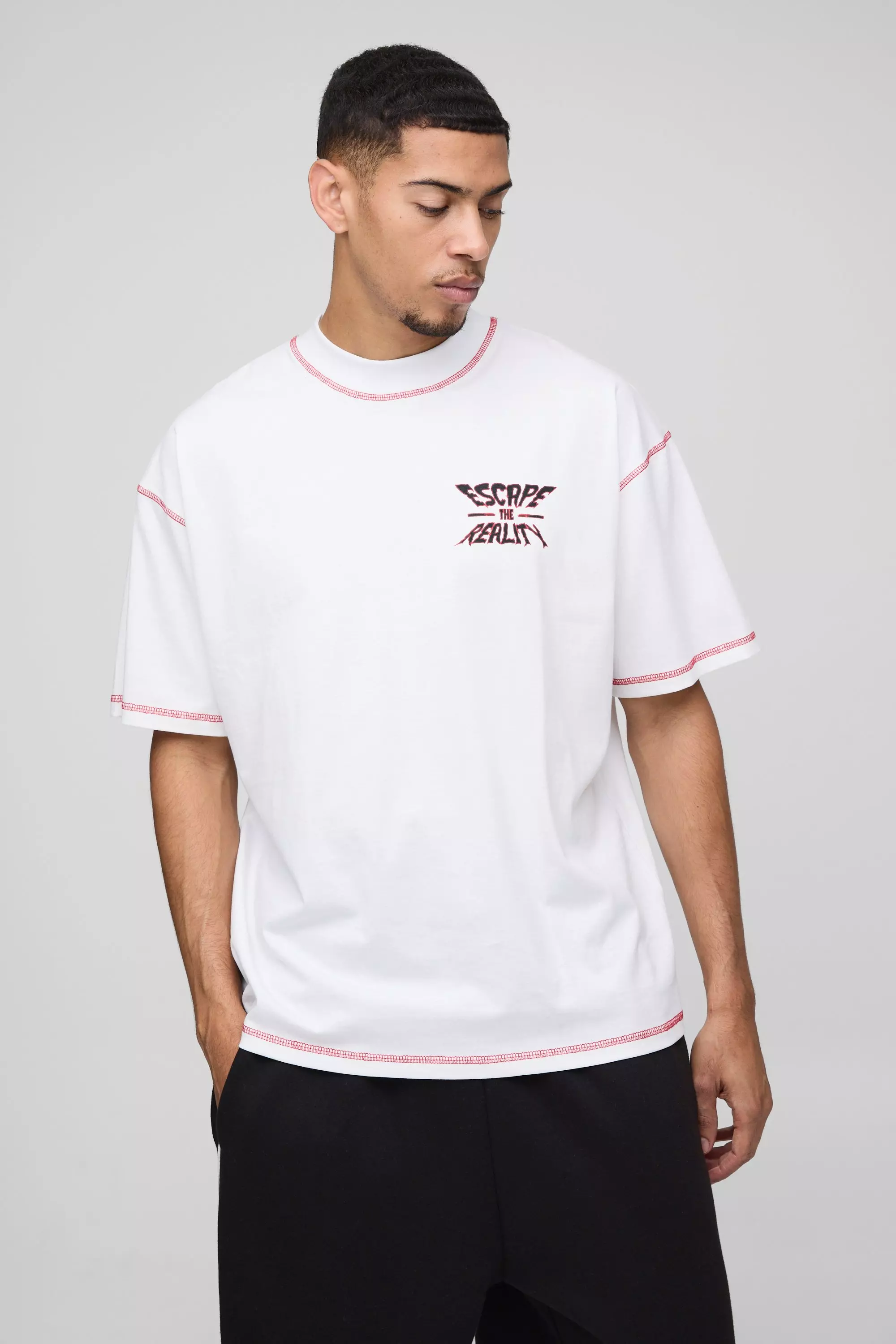 Oversize T-Shirt mit Print und Kontrast-Naht, White alternatives Bild