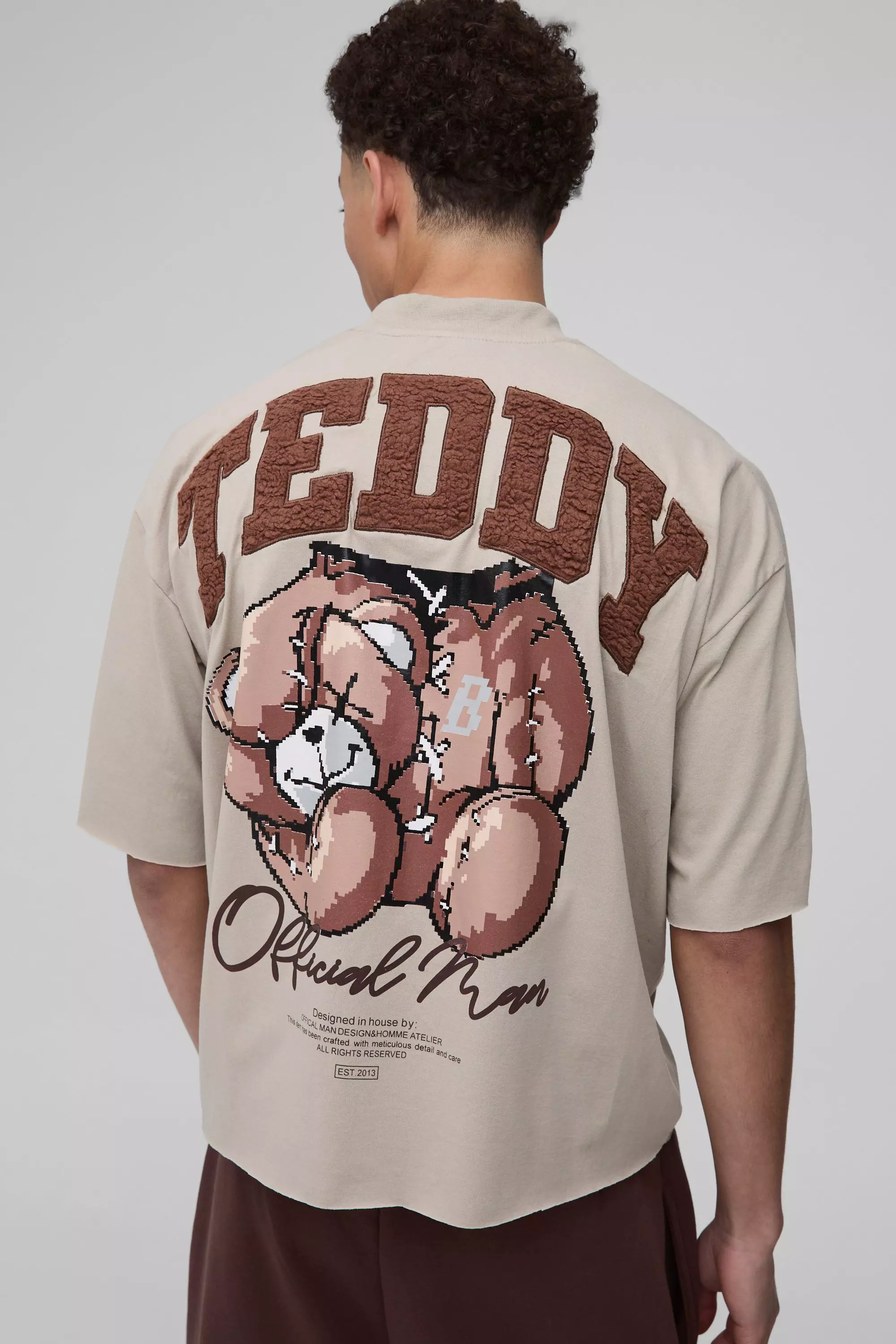 Oversized Boxy Heavyweight Borg Teddy Graphic T-shirt Beige